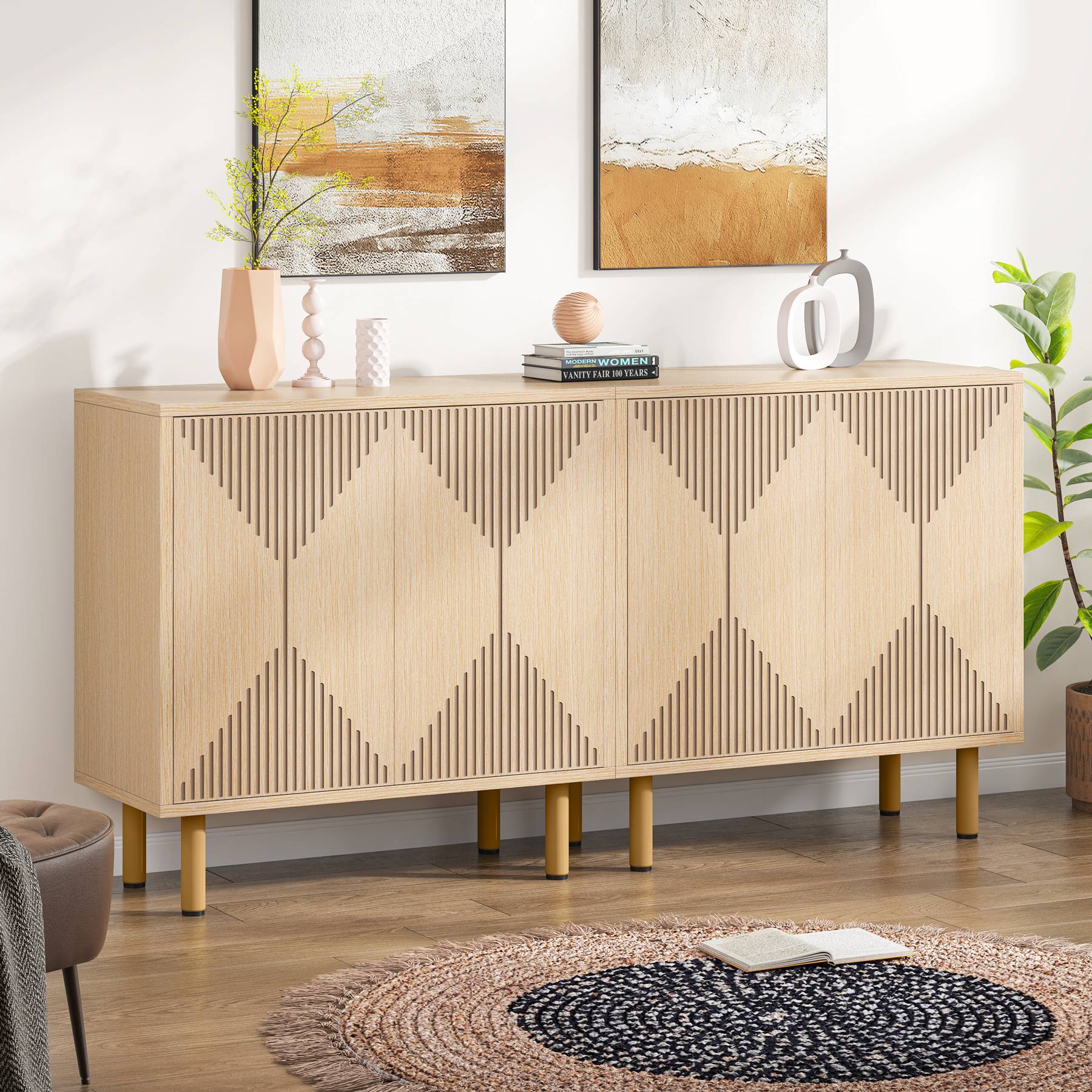 Modern Sideboard Buffet, 150 cm Wood Storage Cabinet with Doors