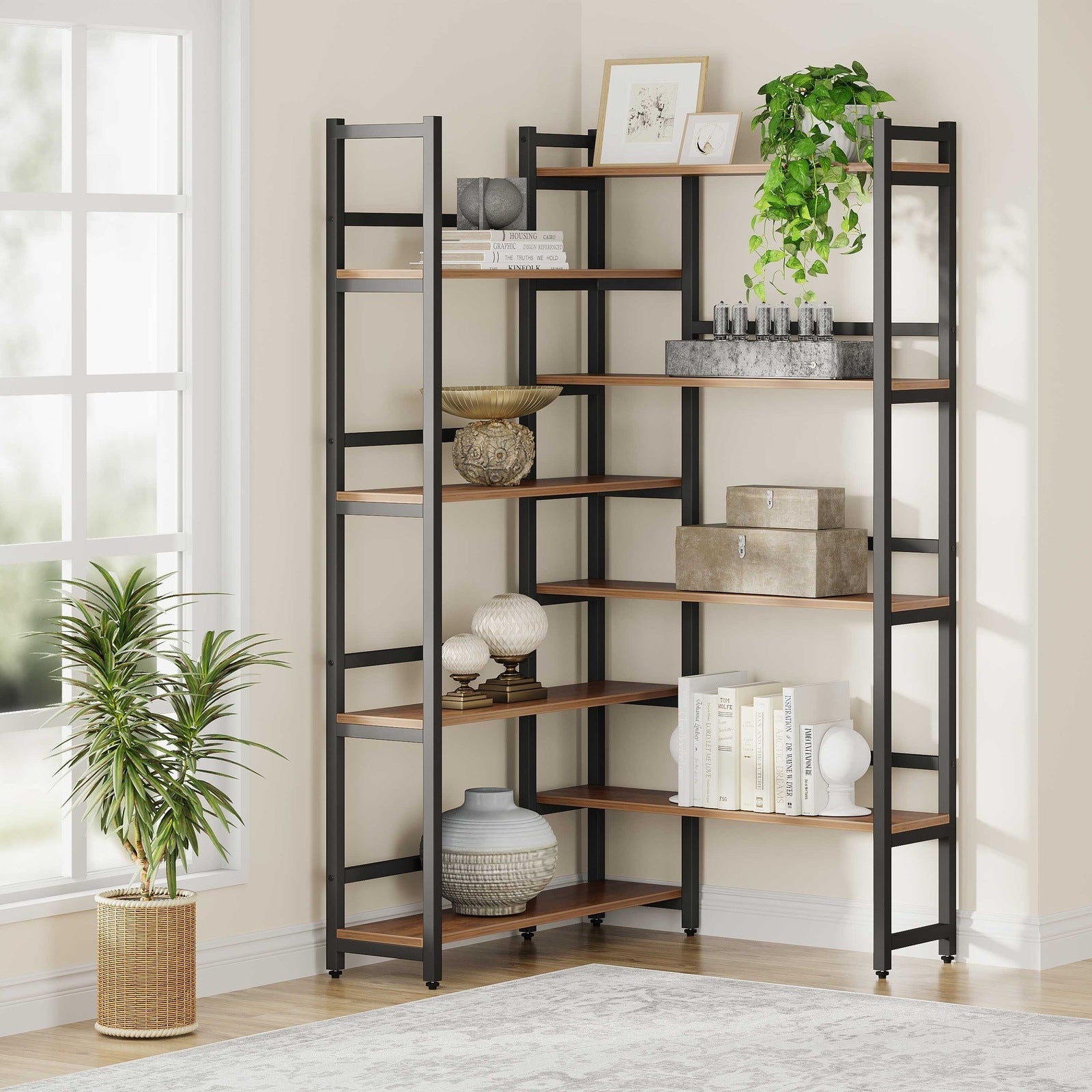 180 cm Corner Bookshelf, 8-Tier Industrial Bookcase Corner Display Rack