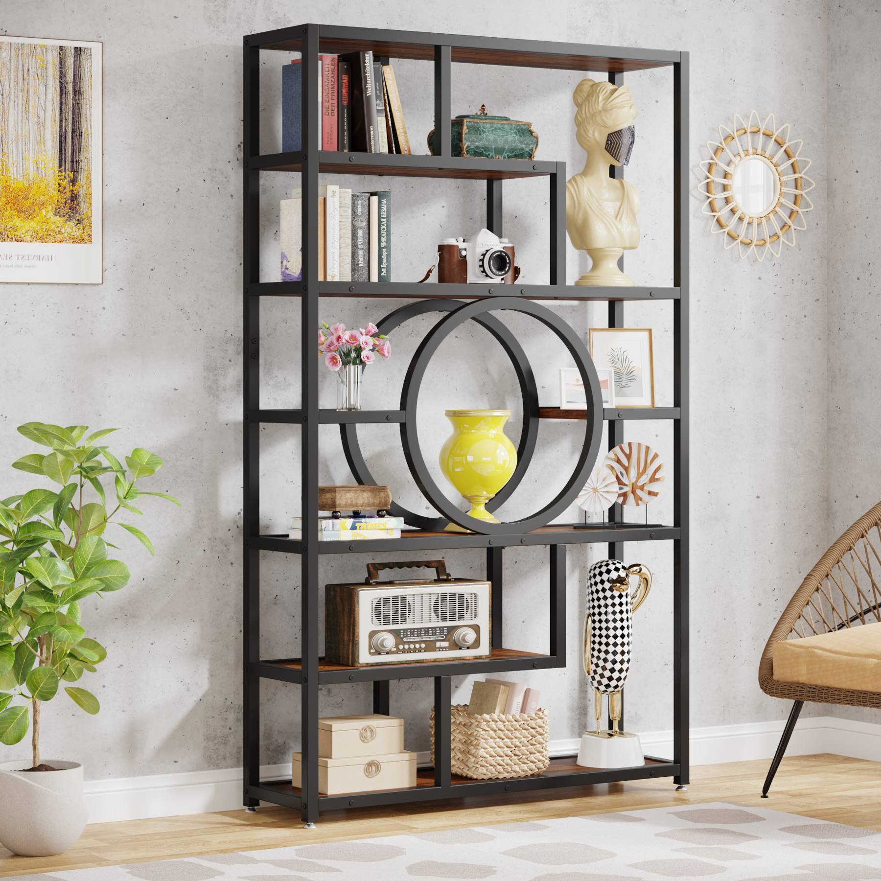 183 cm Bookshelf, 8-Shelf Etagere Bookcase Industrial Display Shelf