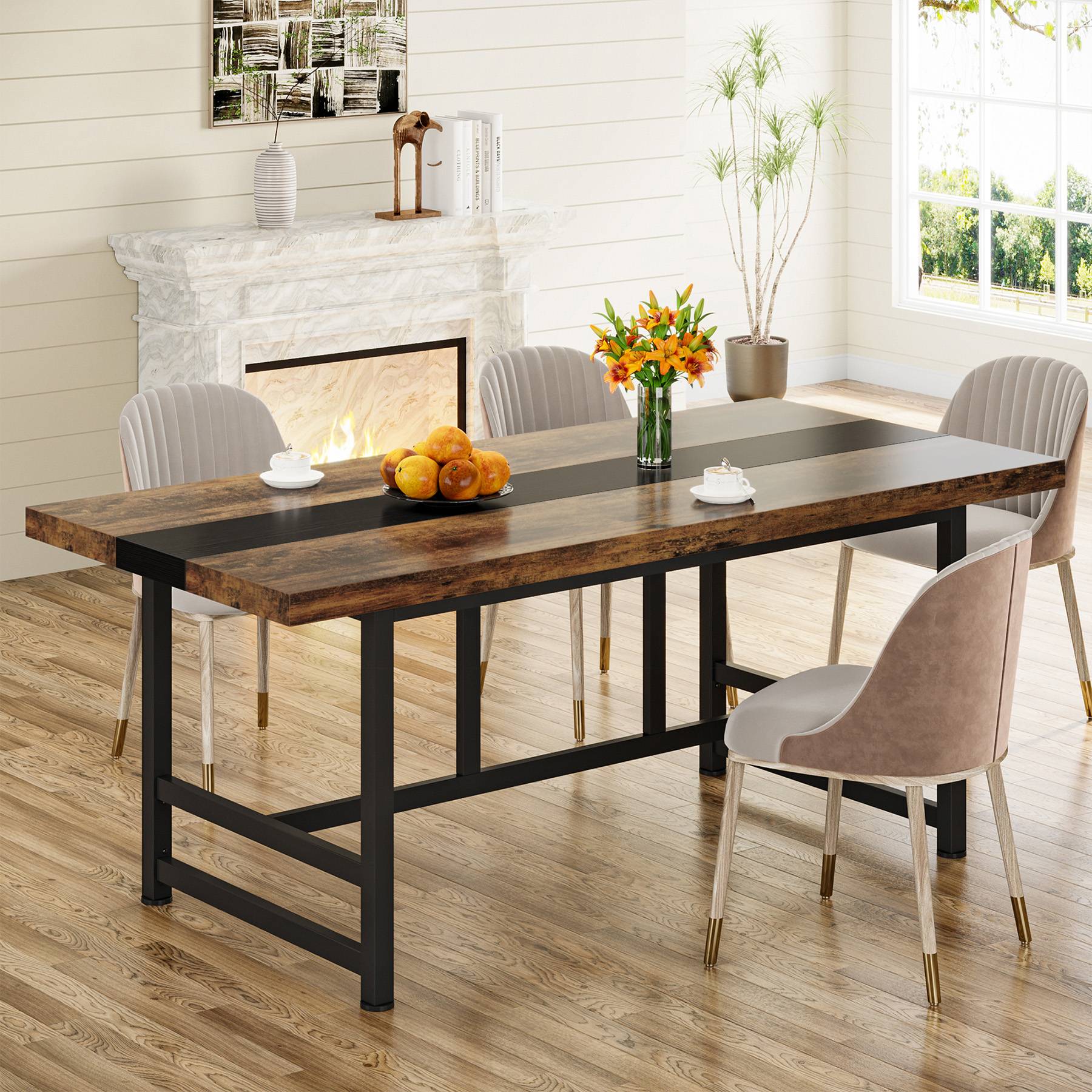 Dining Table for 6 People, 178 cm Home & Kitchen Table with Metal Frame