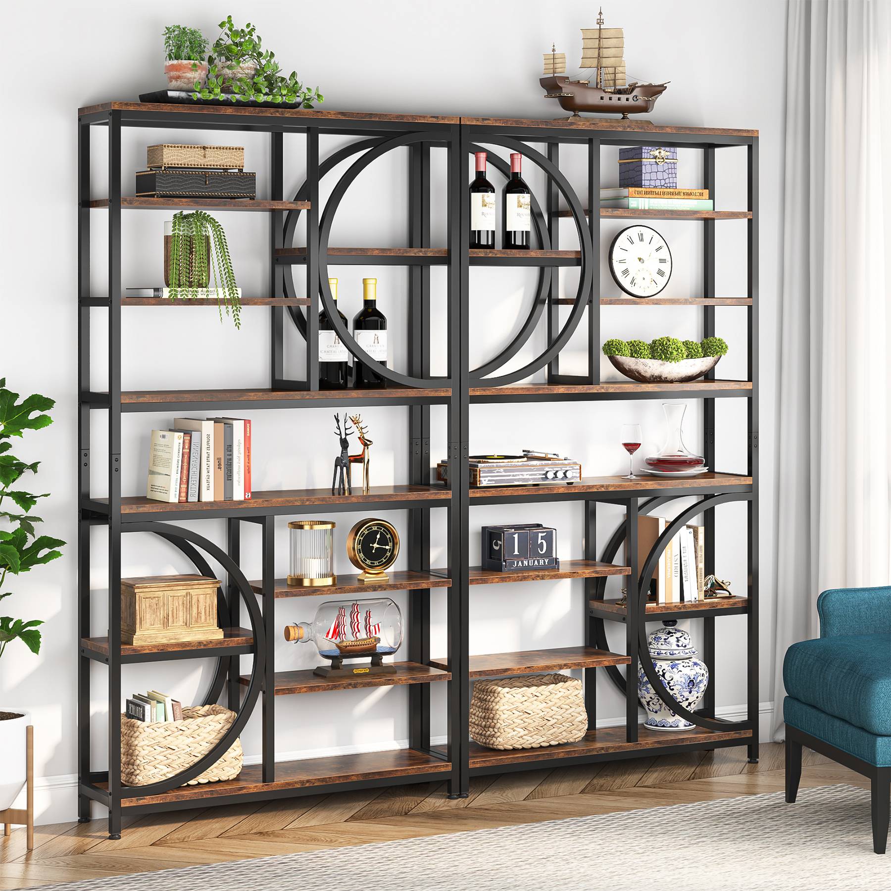 195.58 cm Bookshelf, Industrial 8-Tier Etagere Bookcase Open Display Shelves