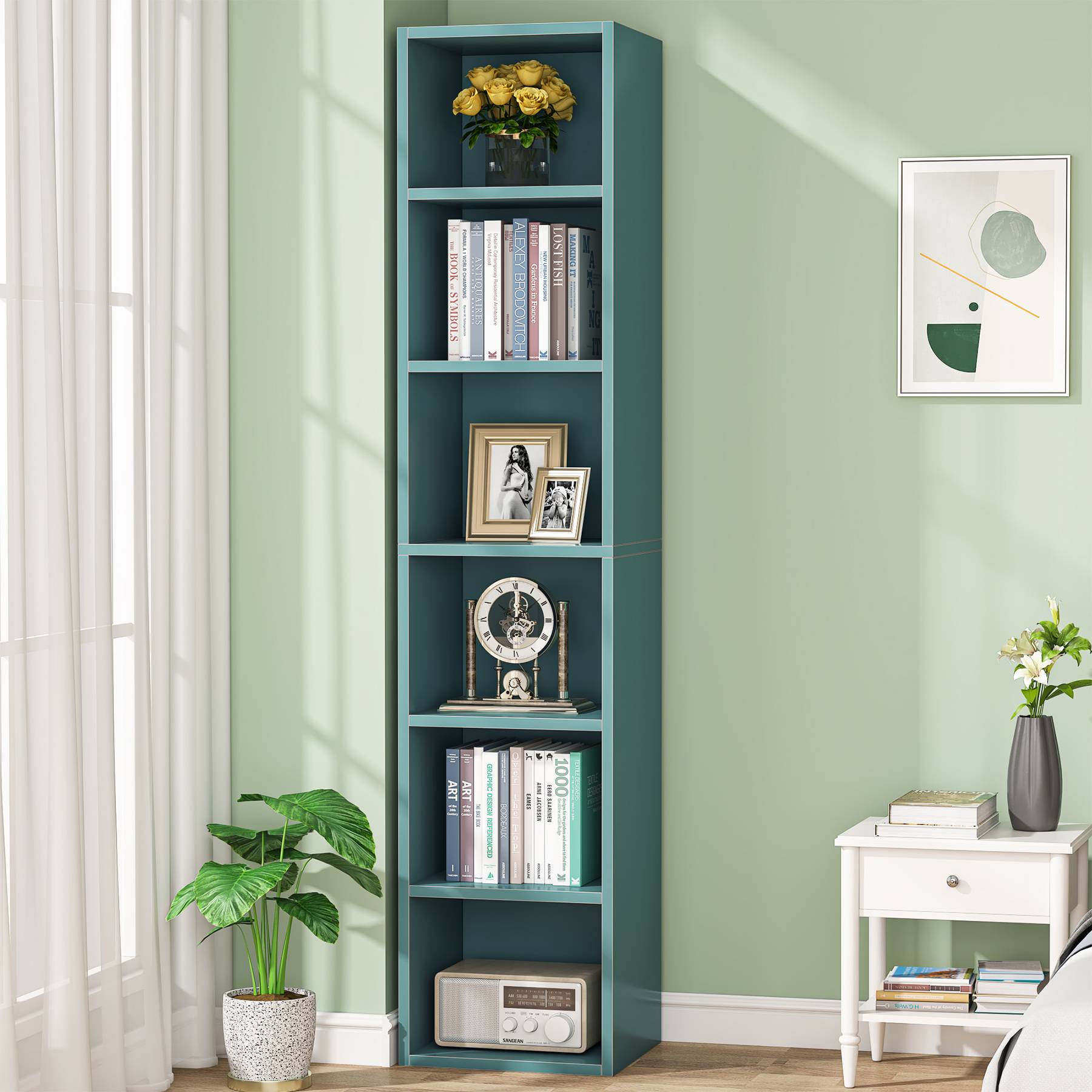 180 cm Corner Bookcase, Modern 6-Tier Narrow Cube Display Shelves