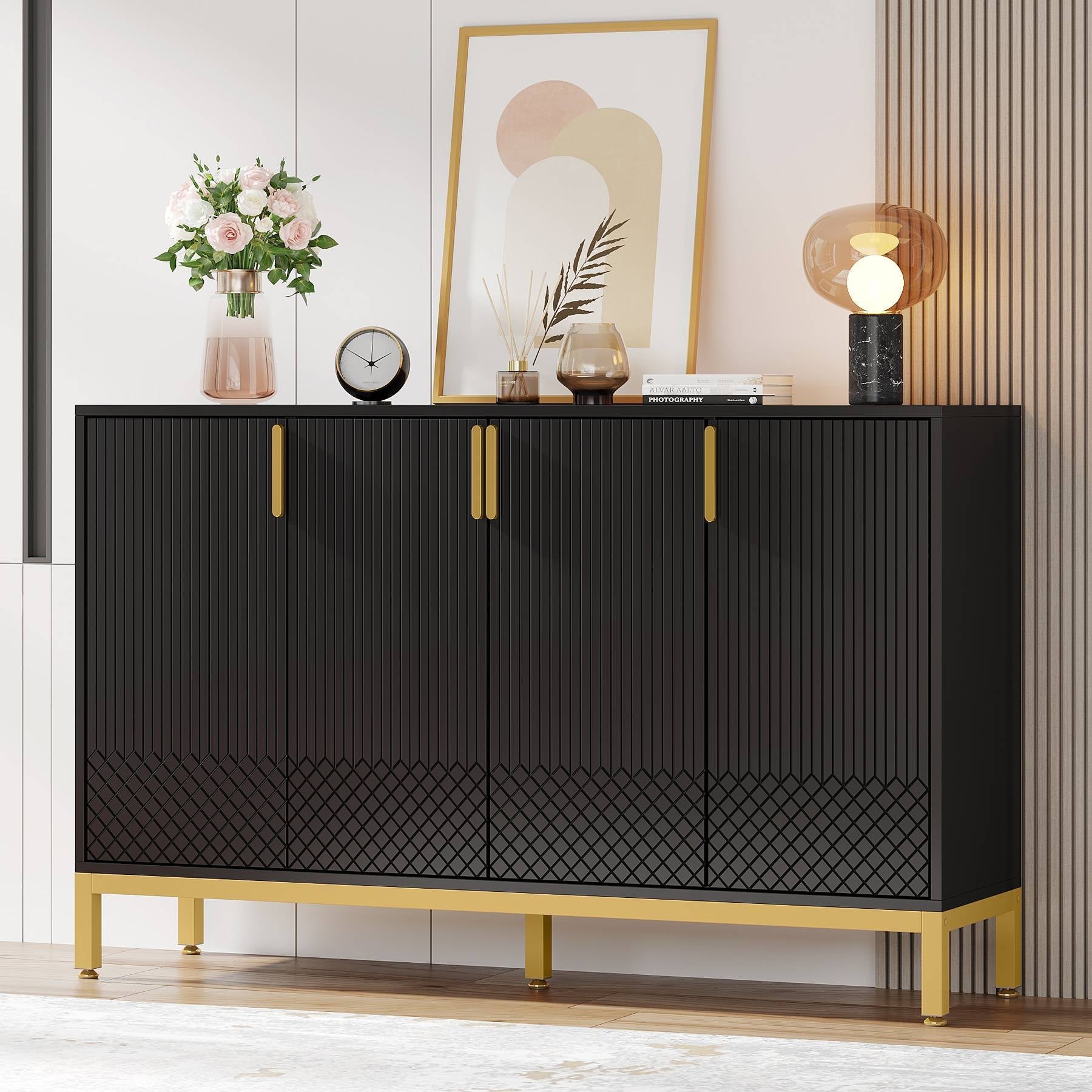 Modern Sideboard Buffet, 150 cm Luxury Buffet Storage Cabinet with 4 Doors