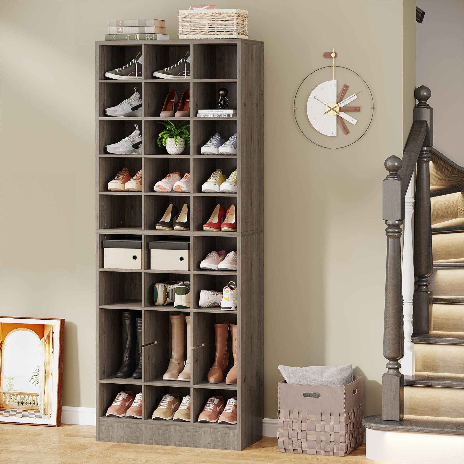 25.4 cm Tier Shoe Cabinet, Wooden Shoe Storage Rack with 76 Cubbies