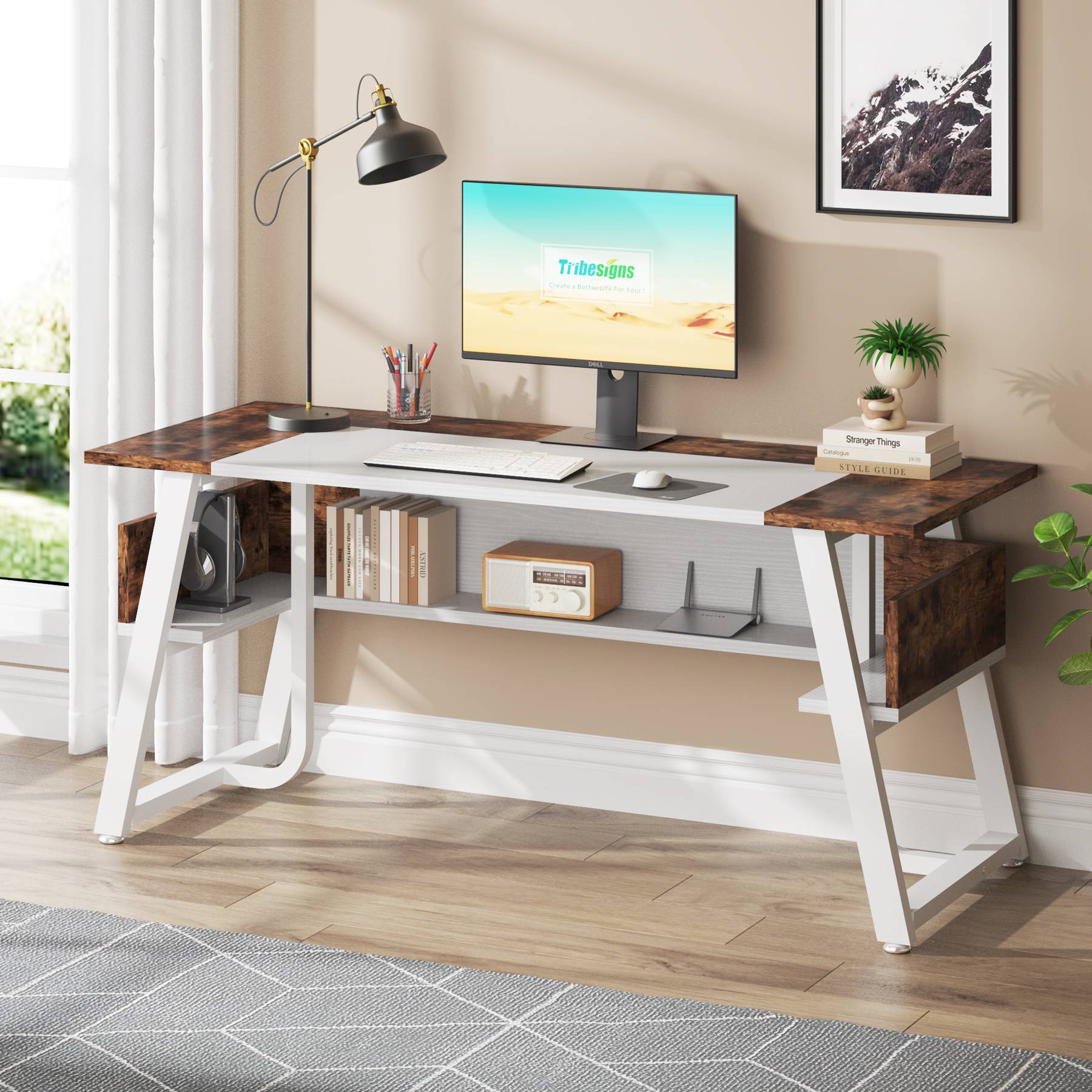 160 cm Executive Desk Computer Office Desk with Storage Shelf