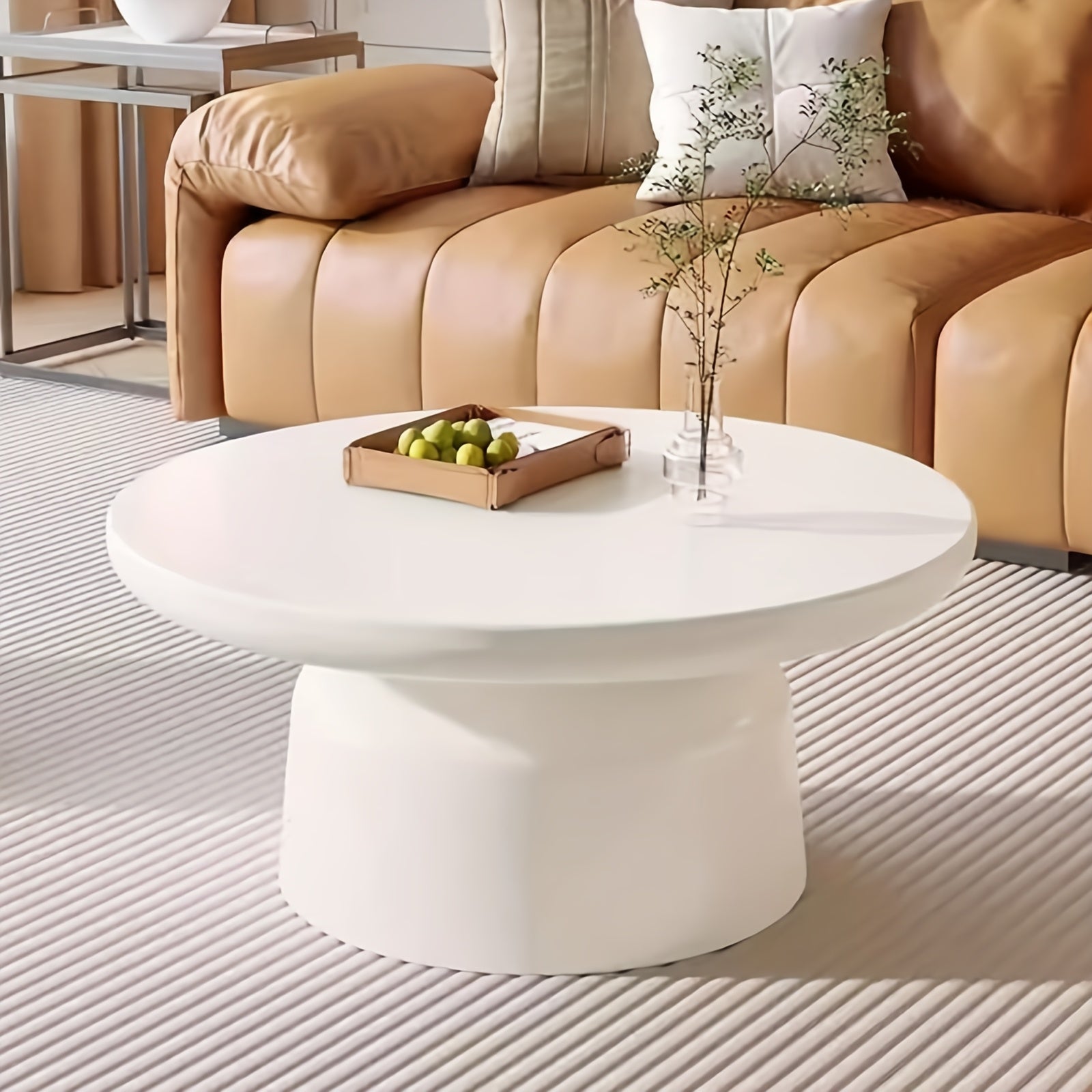 1pc Contemporary Oval Coffee Table, Modern Irregular Shape, Creamy White, Easy Assembly, No Electricity Required, Stylish Center Table for Living Room and Bedroom