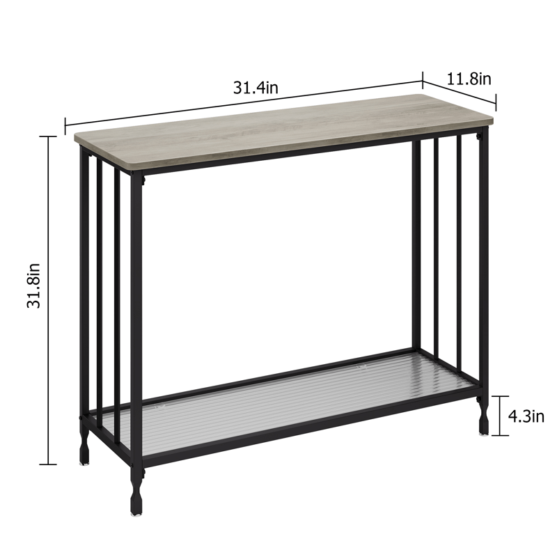 Console Table, Behind Couch Table, Industrial Hallway Table with Glass Shelf and Metal Frame, Narrow Entryway Table, Narrow Console Table, for Hallway, Living Room, Bedroom 105.5X30X81.0cm