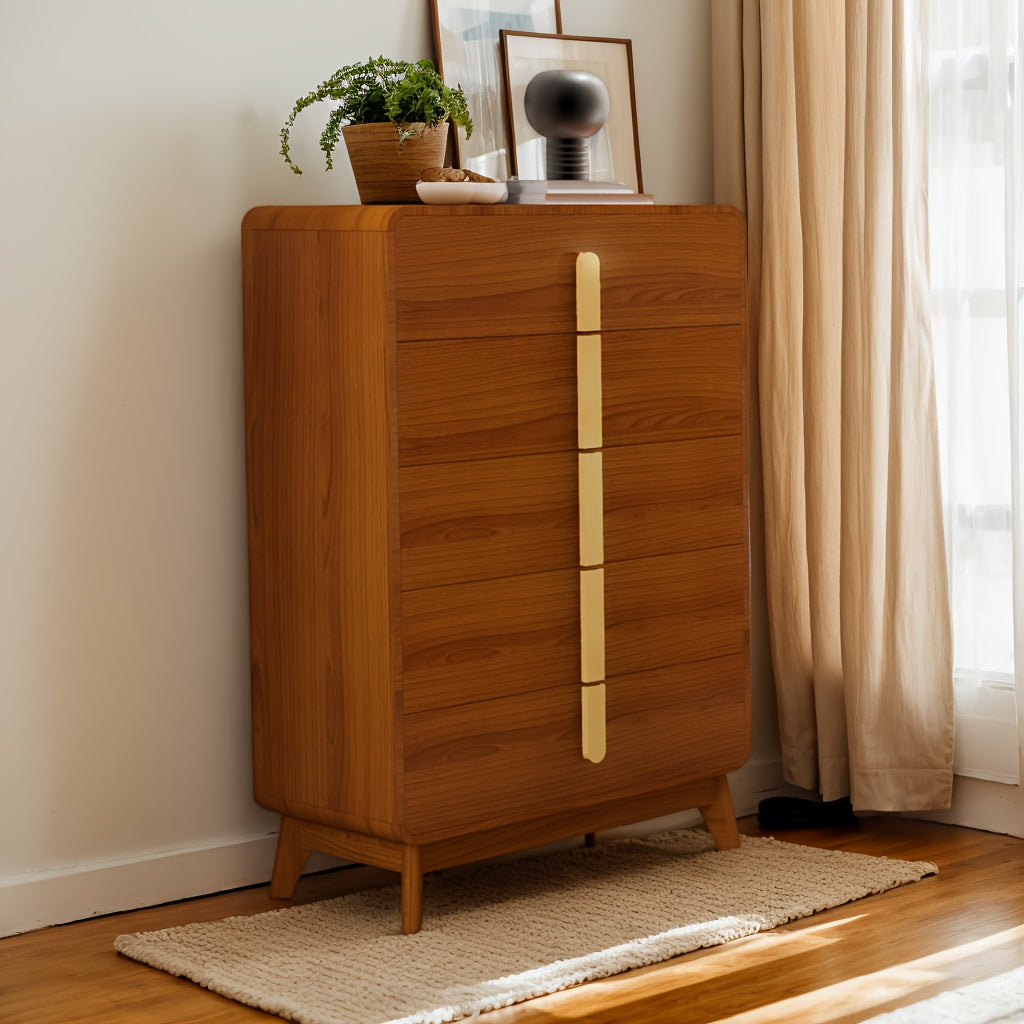 Mid Century Modern Dresser, 5, 6 Drawer Dresser With Storage, Chest Of Drawers With Metal Handle, Dresser TV Stand, Large Wood Drawer Organizer For Bedroom, Living Room, Hallway, Cherry