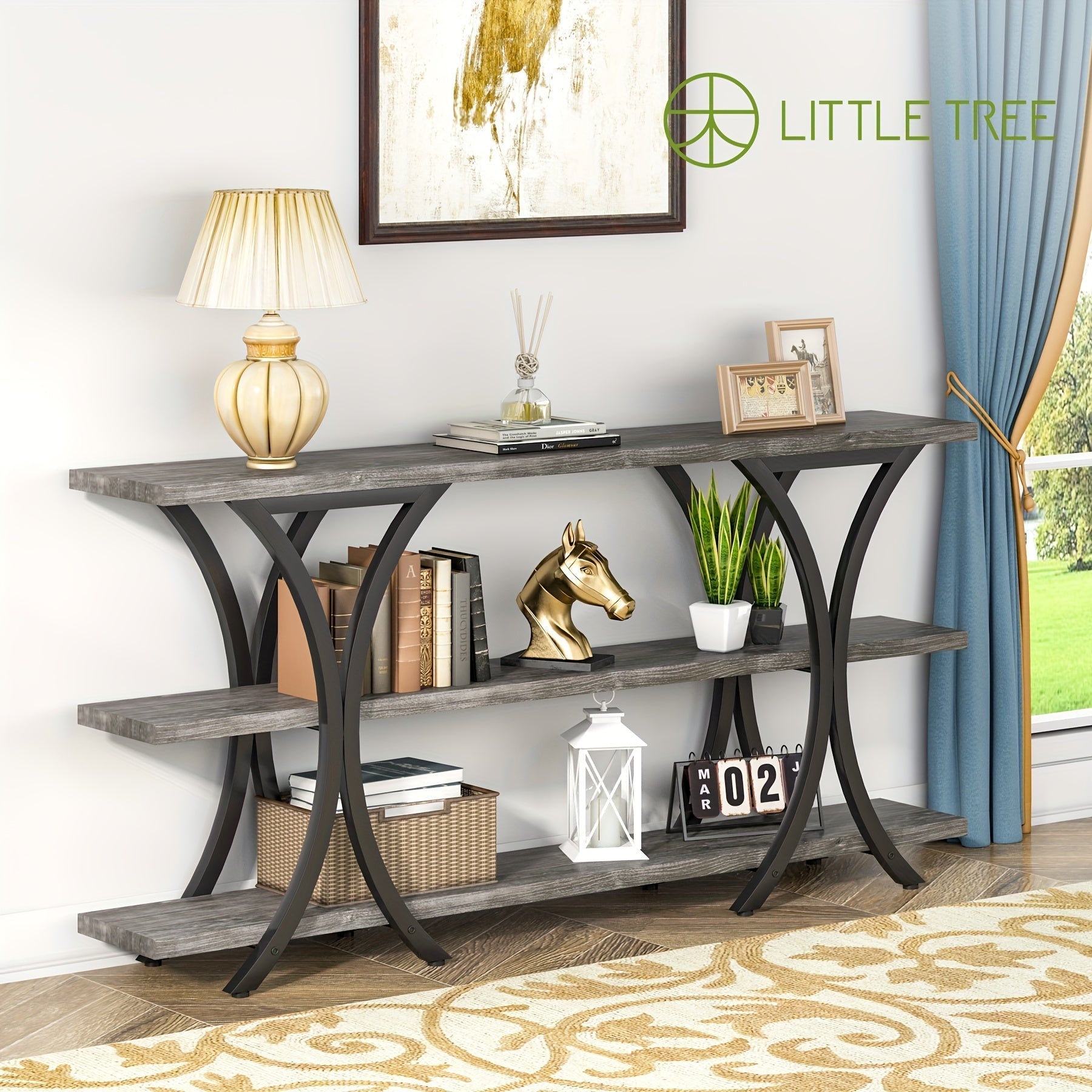 180 cm Narrow Console Table, Long Sofa Table Entry Table with 3 Tier Storage Shelves for Entryway Hallway Living Room