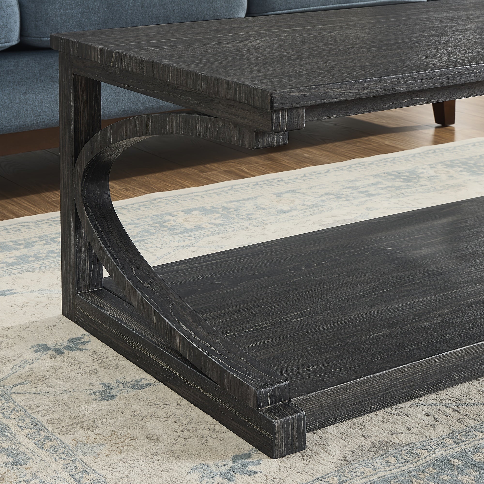 Modern 122cm Black Wooden Coffee Table with Storage - Unique Geometric Design, Perfect for Living Room, Kitchen, or Apartment