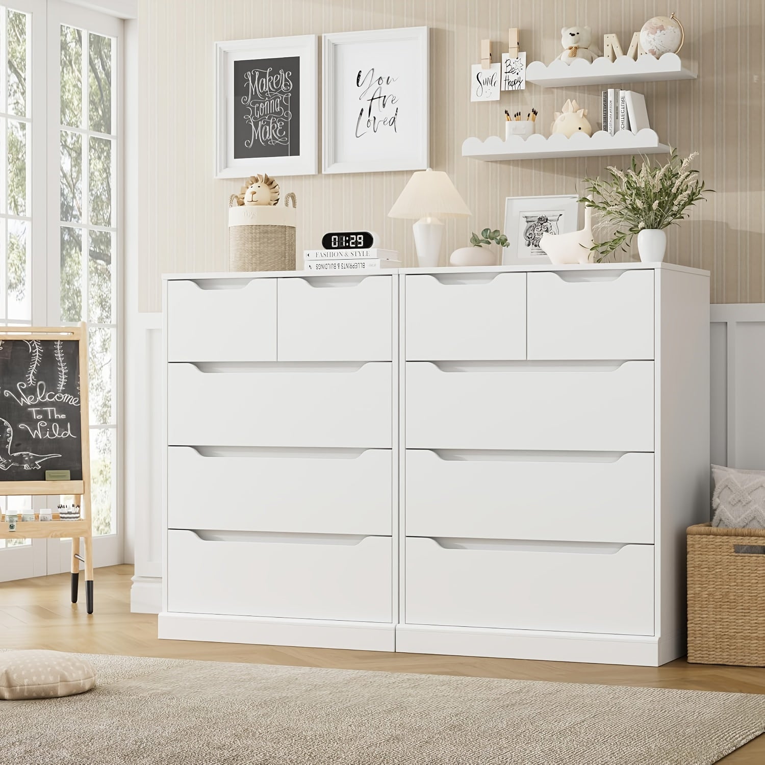 5 Drawer Dresser For Bedroom, Chest Of Drawers With Storage, Storage Chest Organizers With Cut-Out Handles, Accent Storage Cabinet For Living Room, Entryway, Hallway, White