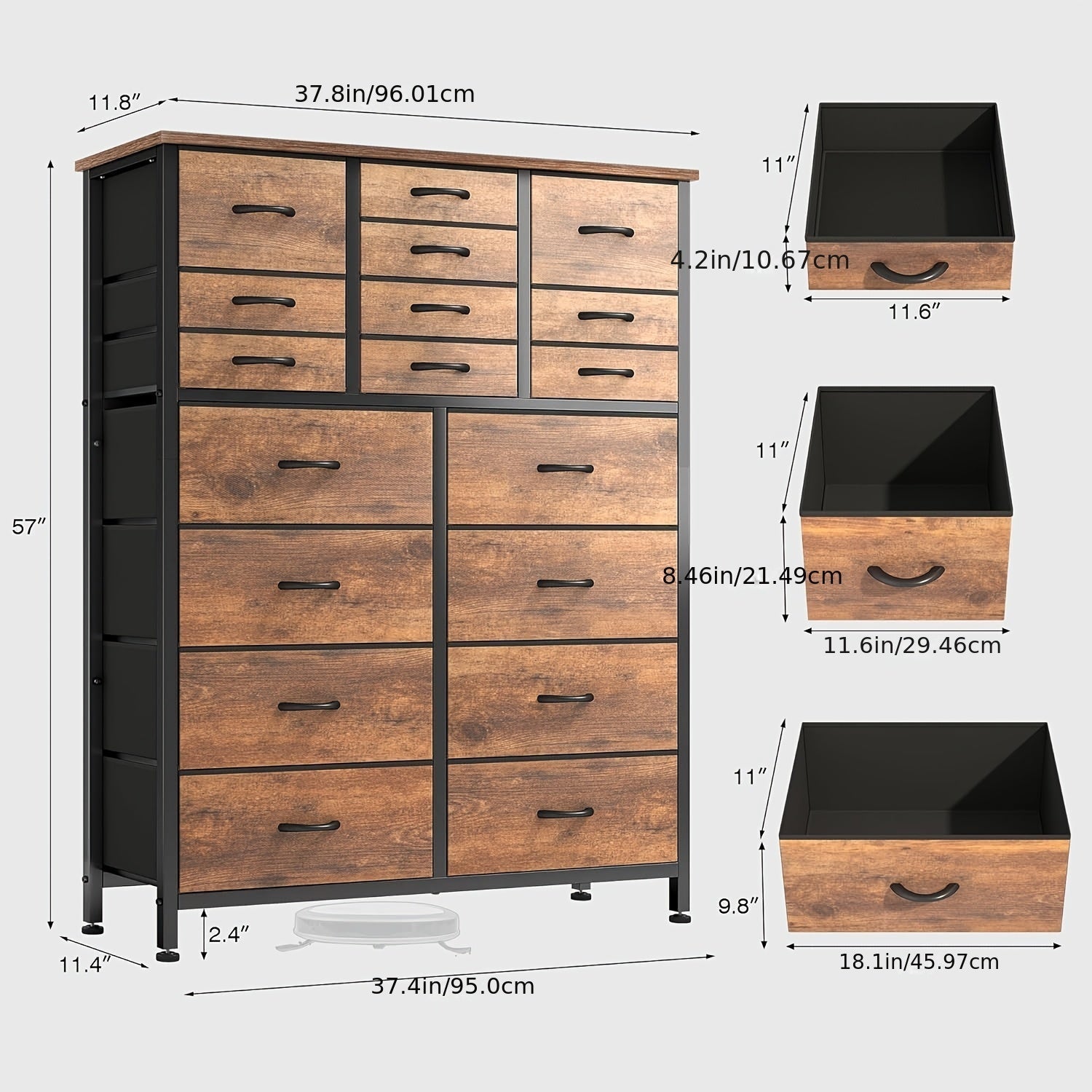 Dresser For Bedroom With 18 Fabric Drawers, Tall Storage Dresser, Chest Of Drawers For Closet, Nursery, Bedside, Living Room, Laundry, Entryway, Hallway