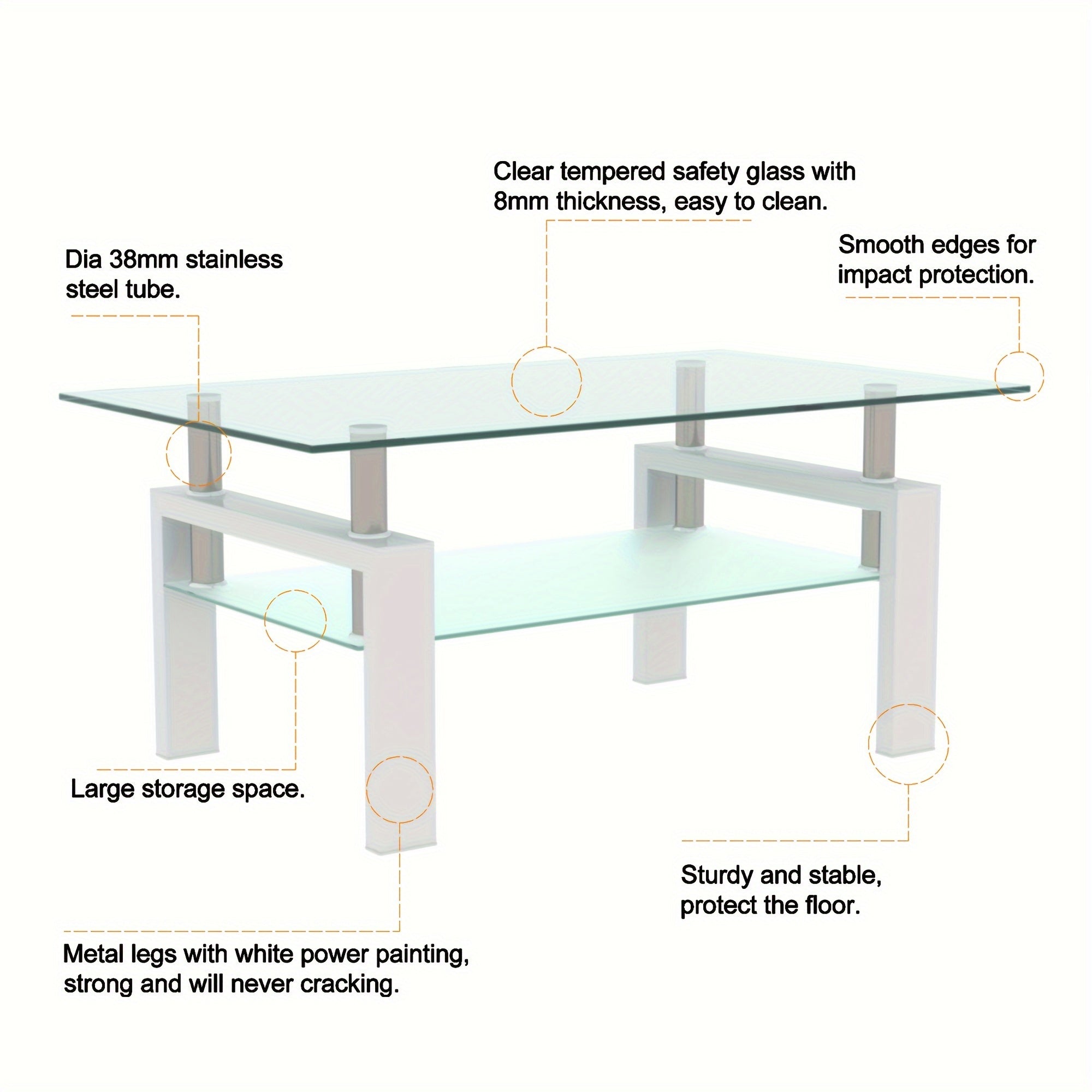 Glass Coffee Table For Living Room, Rectangle Center Table With Metal Legs, End Table For Home, Office