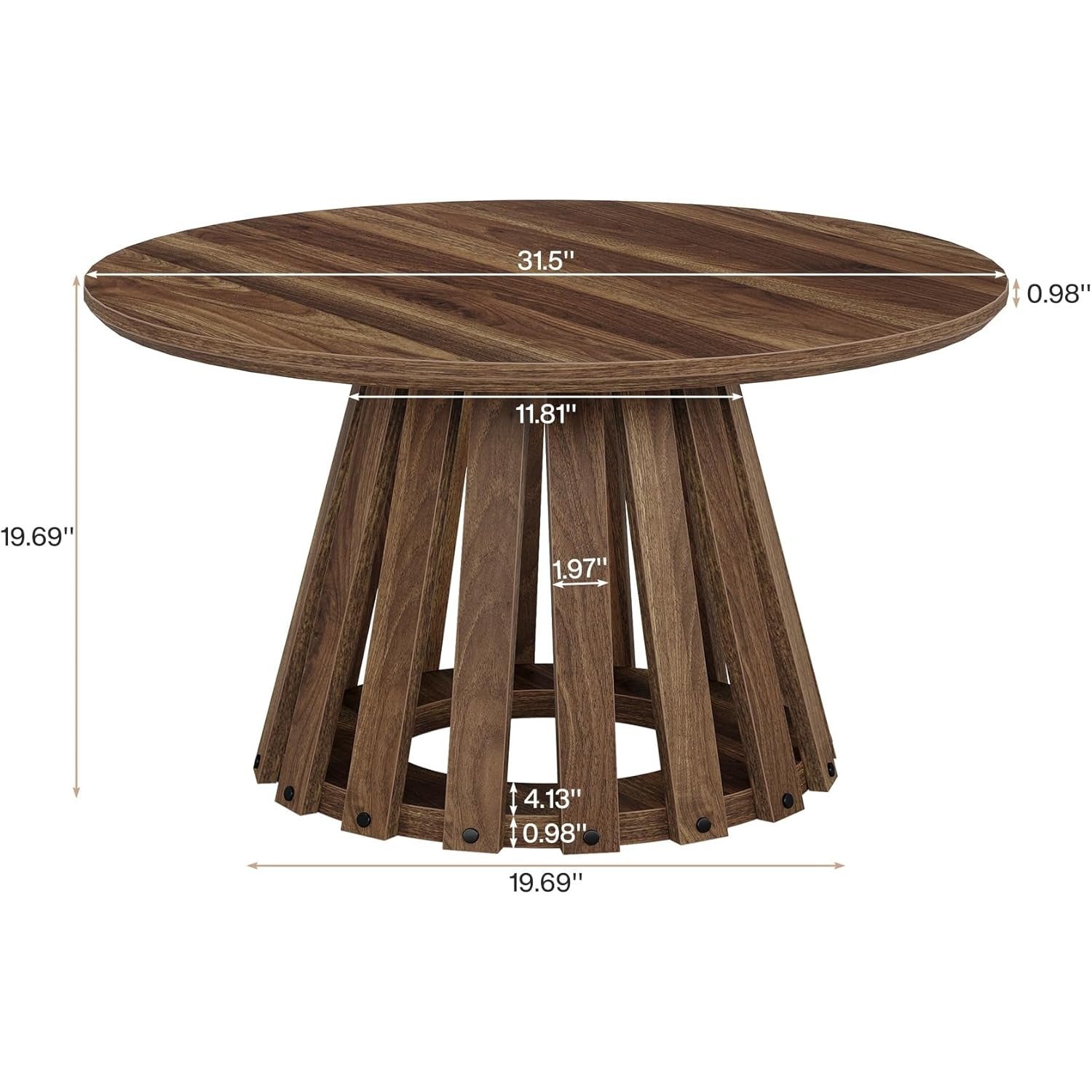 81cm Round Coffee Table, Farmhouse Circle Coffee Table with Slatted Base, Rustic Wood Accent Center Table for Living Room