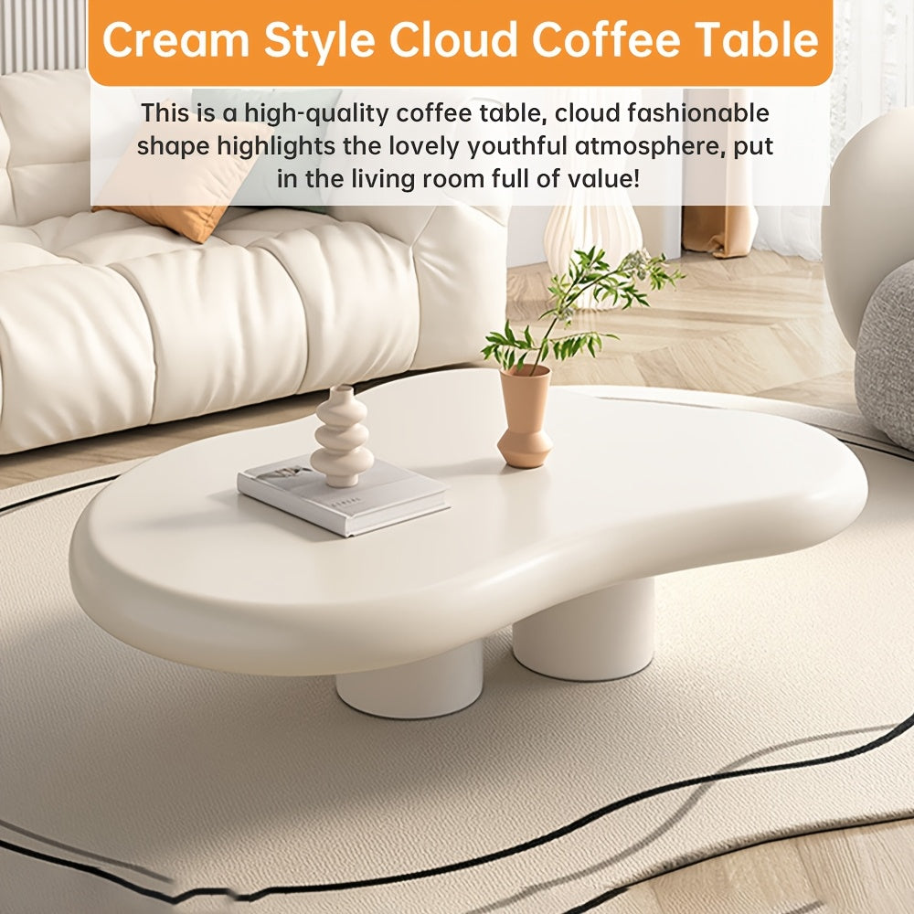 Cloud Coffee Table White Coffee Table Suitable for Living Room, 39.4 Inch Modern Unique Coffee Table, with 3 Legs Cream Coffee Table Cute Irregular Coffee Table Center Table Tea Table Suitable for Office