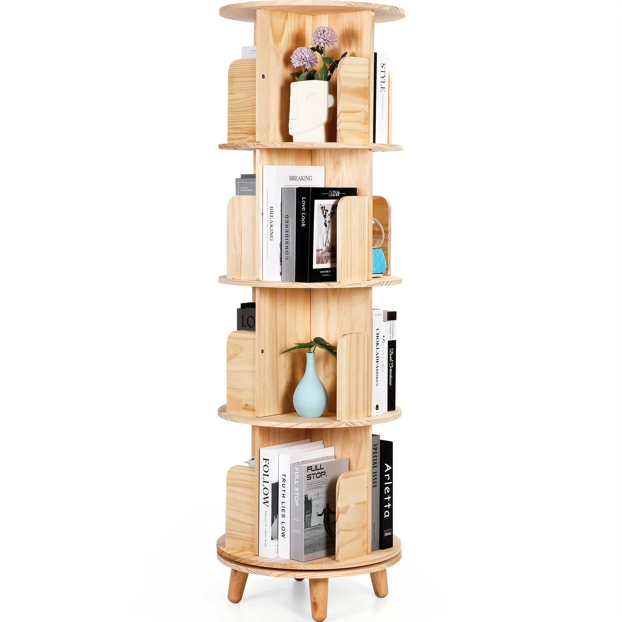 Rotating Bookshelf Tower, 4-layer Cylindrical Model 360 Rotating Bookshelf. Rotating Bookshelf Suitable For Small Spaces. Solid Wood Corner Bookshelf Storage Rack Display Bookshelf. Used For Display Cabinets In Offices, Home