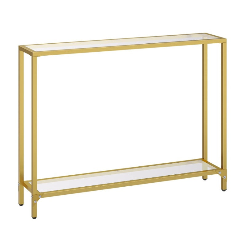 1pc Rustic Golden Metal Frame Console Table with Tempered Glass Top, Multifunctional Sofa Table for Living Room, Hallway - No Electricity Needed, Modern Narrow Couch Table (Measurements in cm)