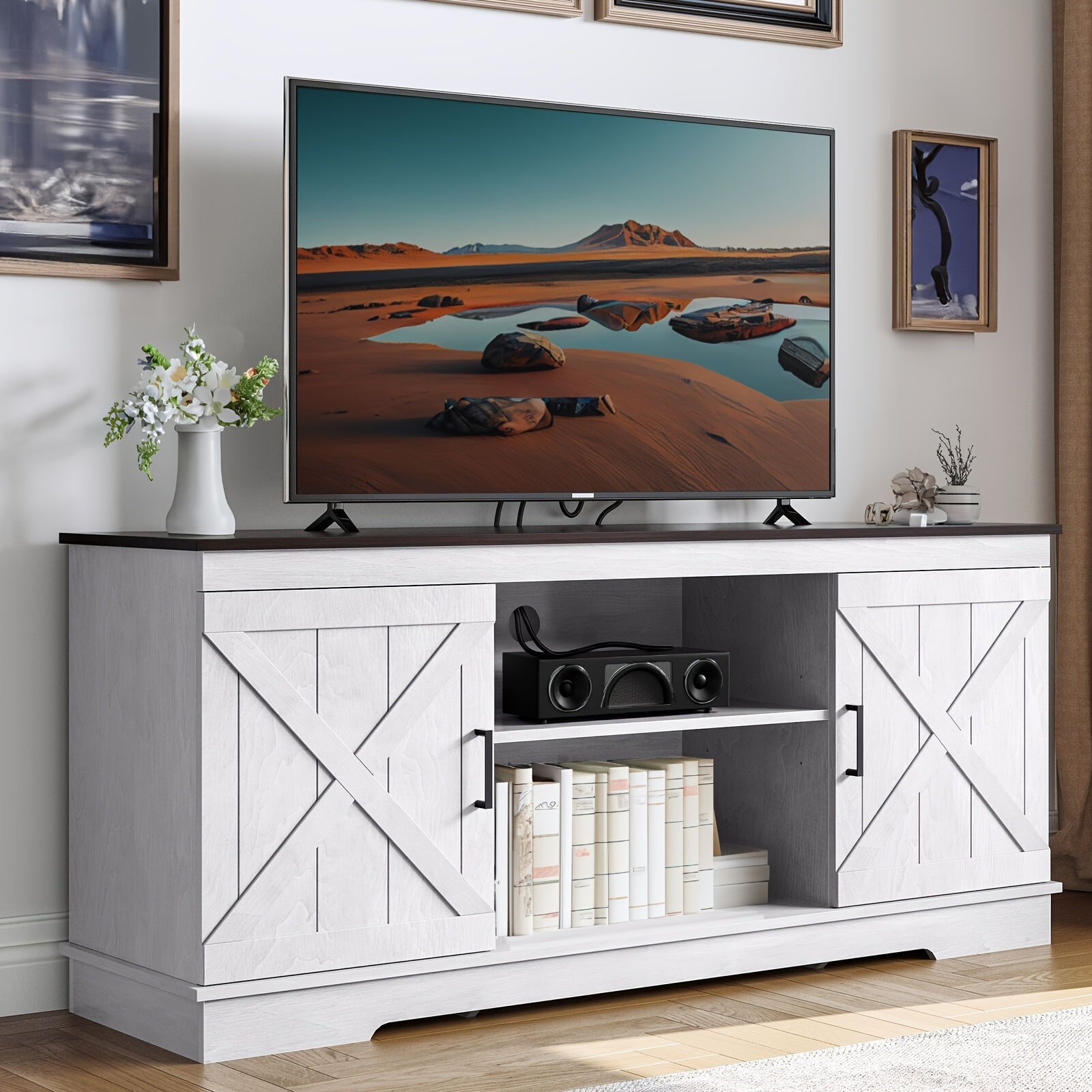 Farmhouse TV Stand For 65 Inch TV Entertainment Center TV Media Console Cabinet