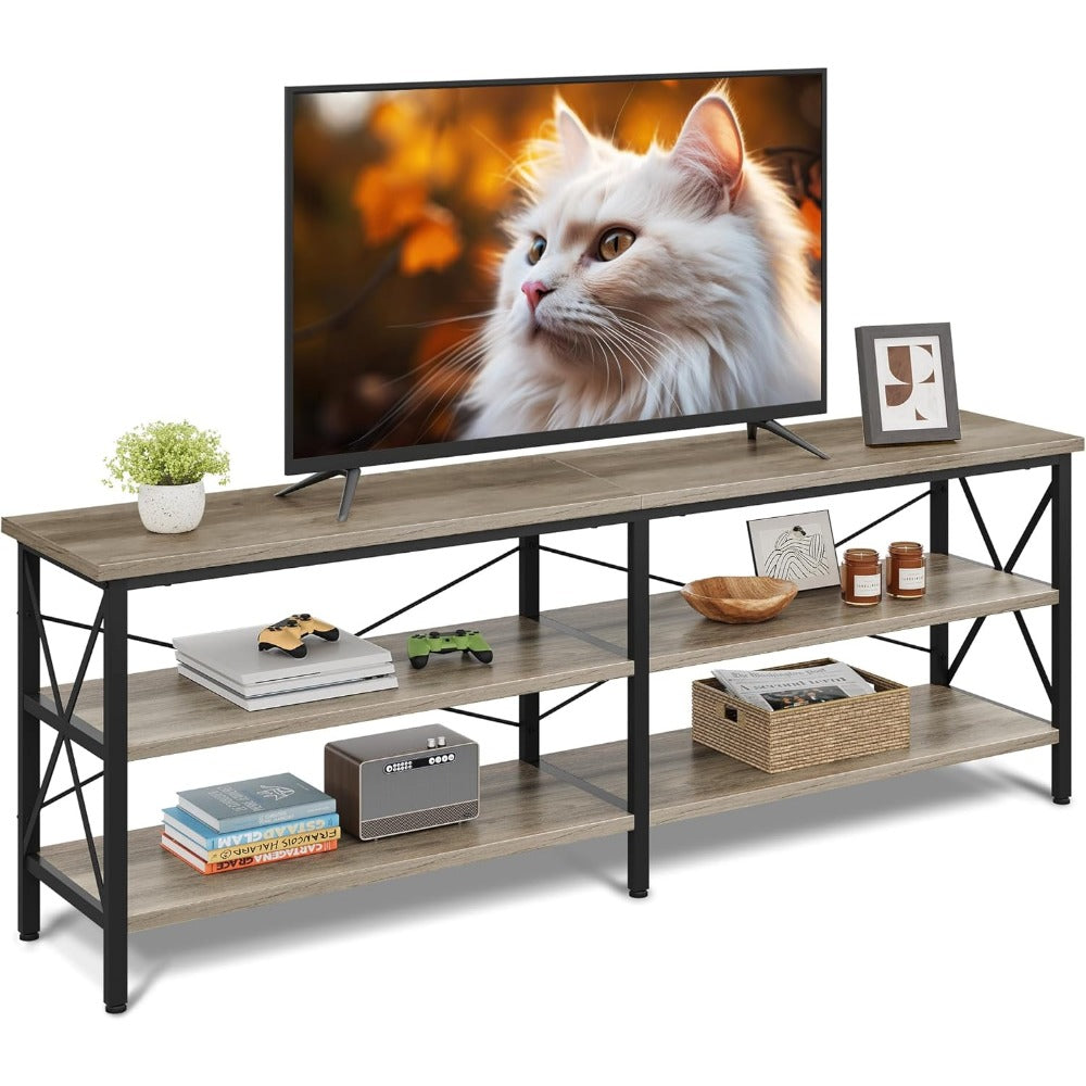 Versatile 3-Tier Steel & Wood TV Stand - Perfect for Indoor/Outdoor Use, Fits Up to 70" TVs, Ideal for Living Room & Bedroom Storage, Best for Christmas, Perfect for Thanksgiving