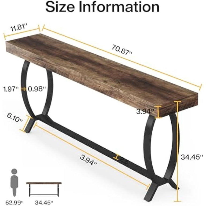 Console Foyer Table for Entryway: 180 cm Narrow Long Entryway Table, Farmhouse Sofa Table Behind Couch with Metal Legs, Entrance Table for Hallway, Living Room, Deck Boxes