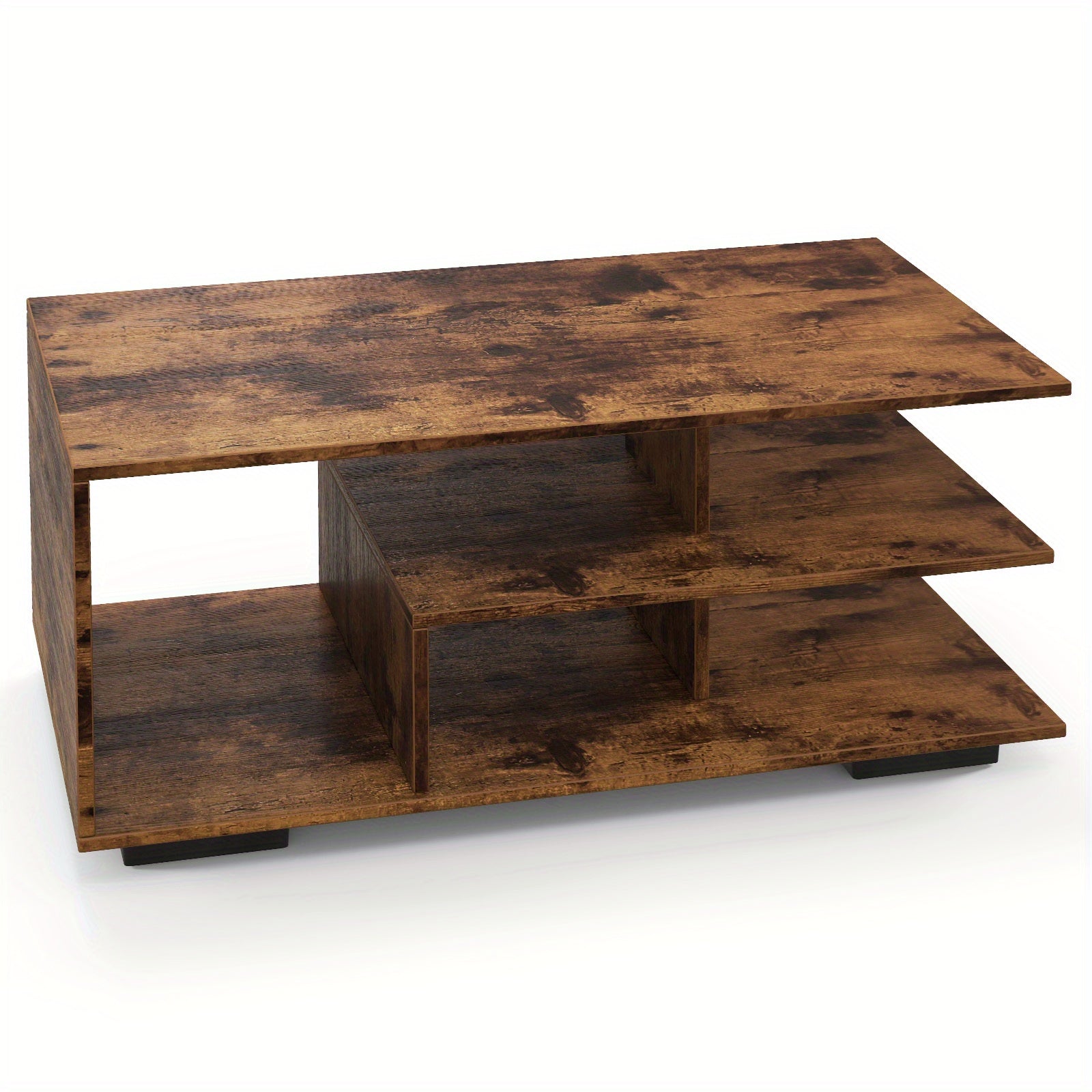 Modern Geometric Coffee Table with Storage - 3-Tier Rectangular Centerpiece, L-Shaped Shelf, Durable Hardwood Construction for Living Room