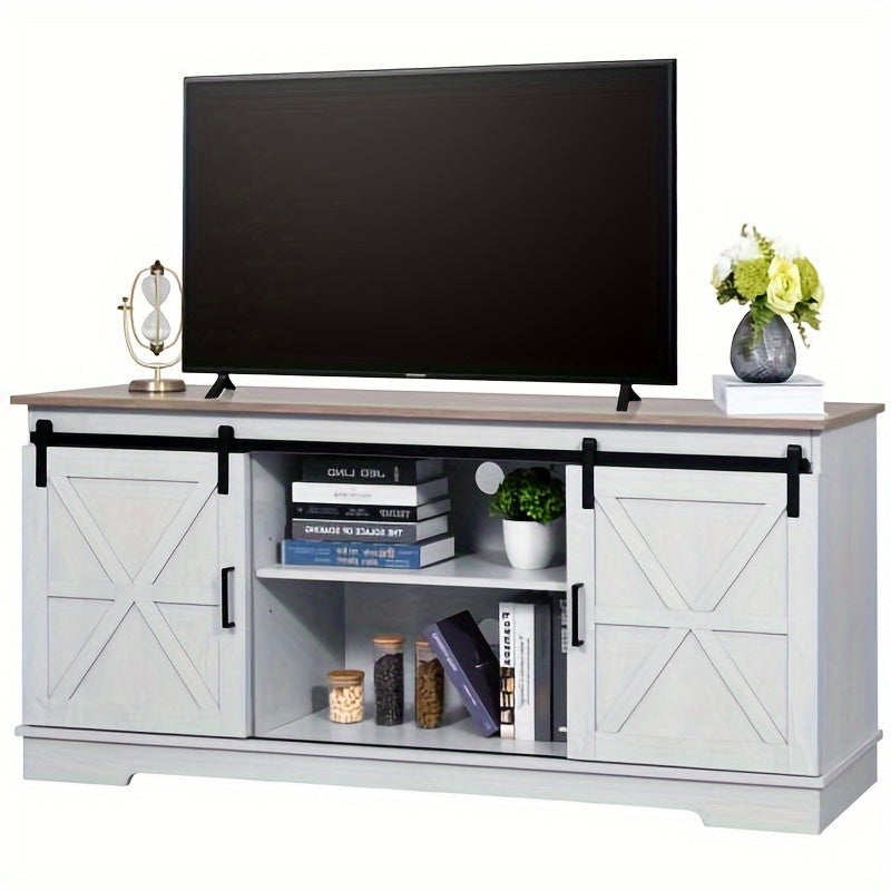 Farmhouse TV Stand for TVs up to 165cm, Entertainment Center with Barn Doors, TV Media Console Cabinet, Grey Wash