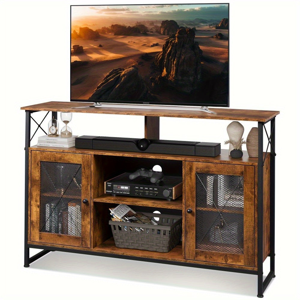 Adjustable TV Stand for 55 Inch TV, 81cm Tall Indoor Outdoor Entertainment Center with Open Storage Cabinets, TV Console with Stable Shelf for Cabin, Bedroom