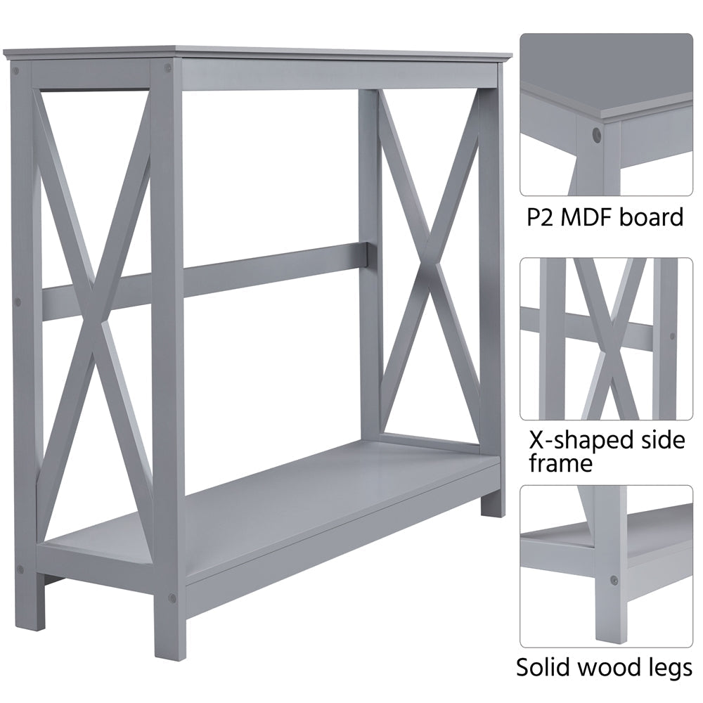 Narrow Wood Entryway Table 2 Tier Console Table for Entryway X-Design Bookshelf Accent Table with Storage Shelf for Living Room Entry Hall Foyer (Dimensions in cm)