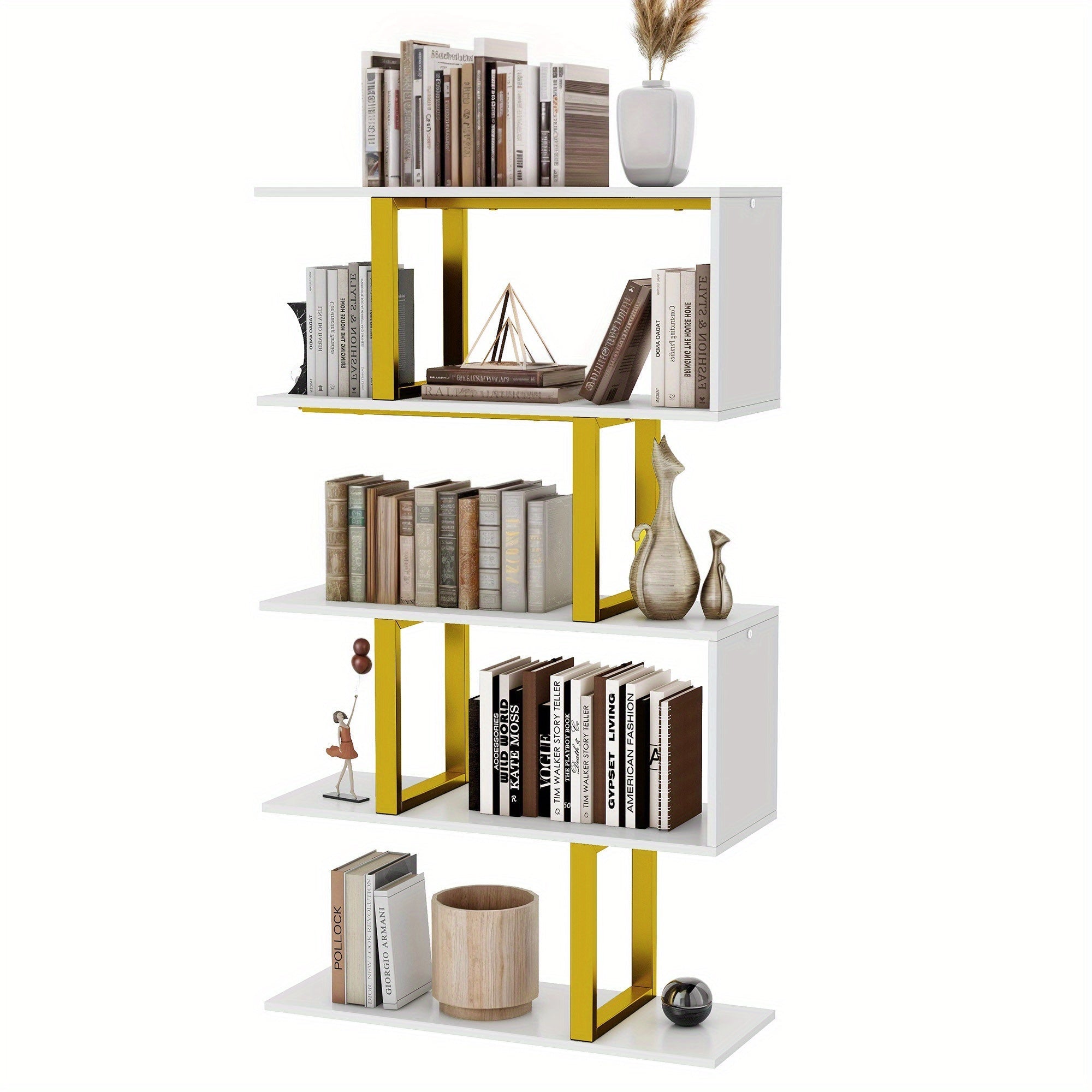 5 Tier S- Shaped Bookcase Bookshelf Freestanding Display Shelf For Home Office