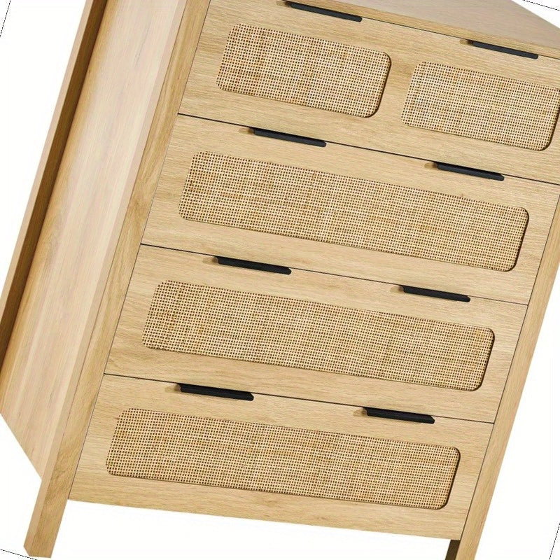 7 Drawer Rattan Dresser Boho Dresser Natural Rattan Chest of Drawers with Spacious for Bedroom Living Room and Hallway Rattan Nightstand with Sturdy HandlesandLegs Natural Wood