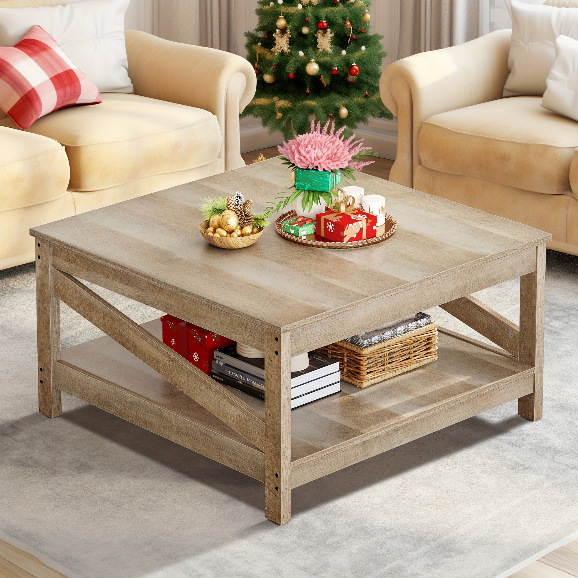 Versatile Oak Coffee Table With Ample Storage For Cozy Living Room