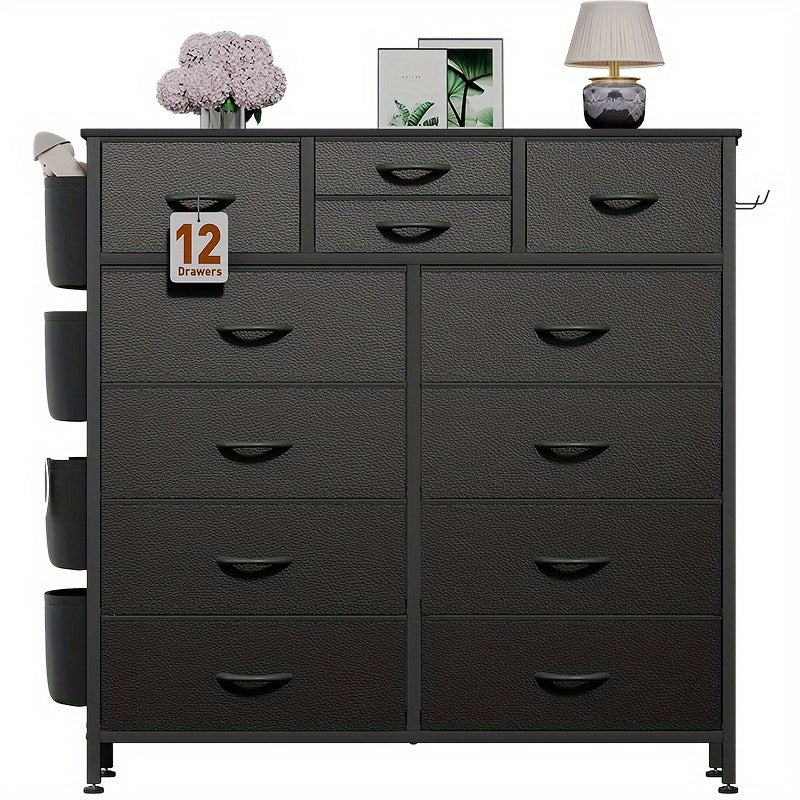 12 Drawer Dresser - Fabric Storage Tower, Organizer Unit For Bedroom, Living Room, Hallway, Closets - Sturdy Steel Frame, Wooden Top & Easy Pull Fabric Bins