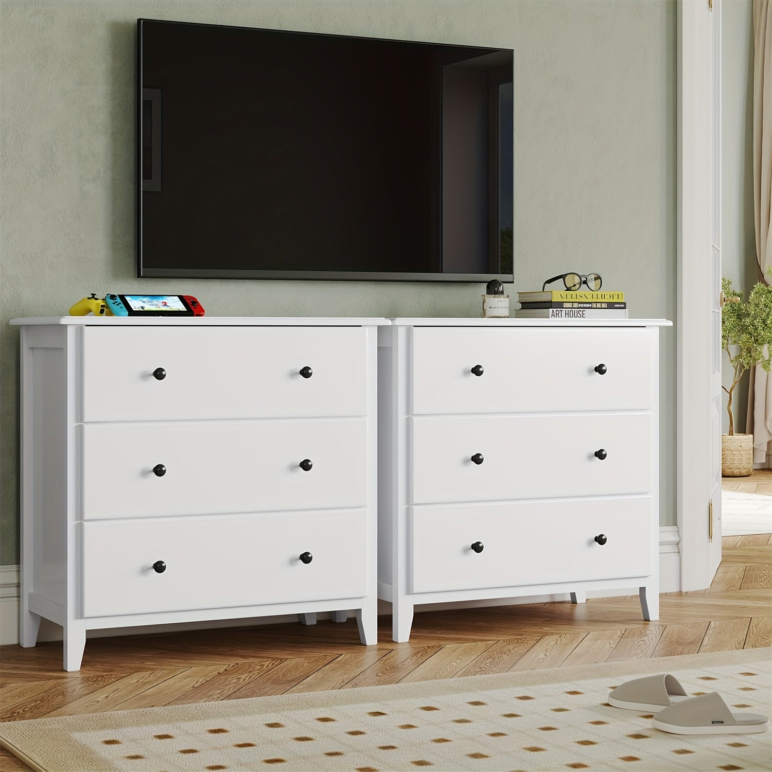 Dresser with 3 Drawers Wood Drawer Chest with Metal Handle&Slide for Bedroom/Living Room/Bathroom/Hallway, White