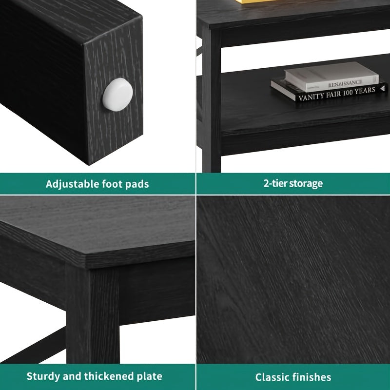 Coffee Table Classic Cocktail Table with Storage Shelf, 39 inch, Black