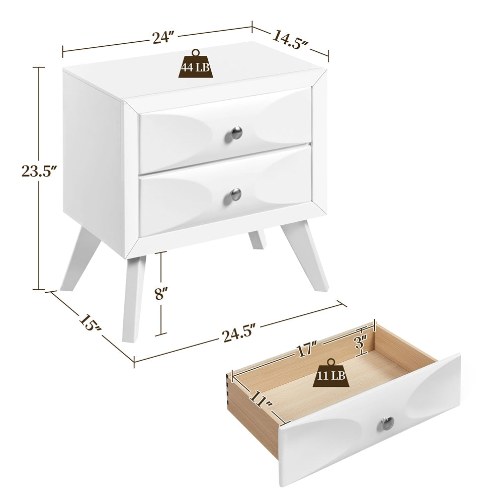 58cm H Vintage Nightstand with 2 Drawers End Table with Solid Wood Legs and Storage for Living Room/ Bedroom