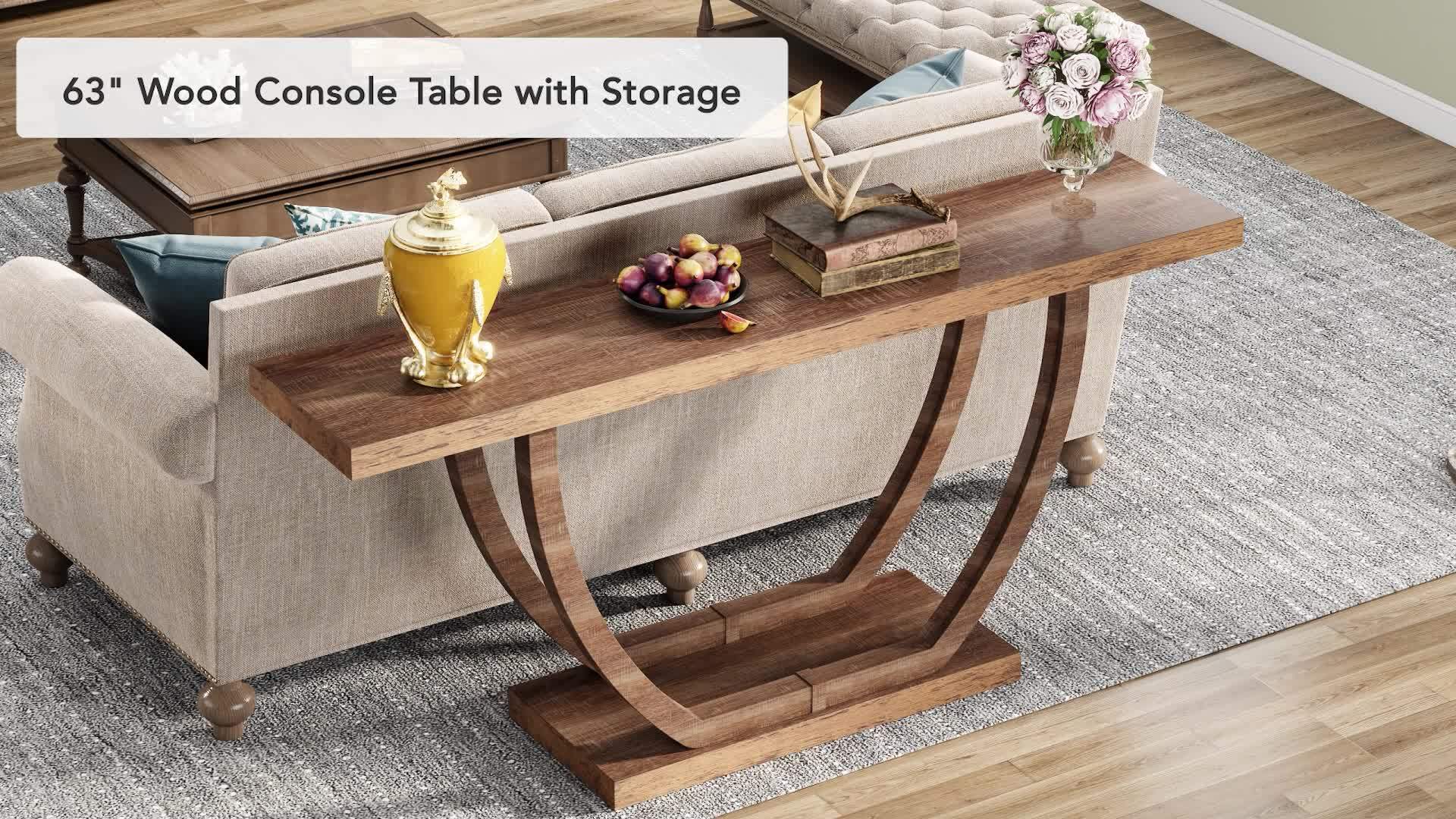 Console Entryway Table Farmhouse: 160 cm Sturdy Wood Console Table for Entryway, Narrow Long Foyer Sofa Table with Geometric Legs for Hallway, Entrance, Reception Room