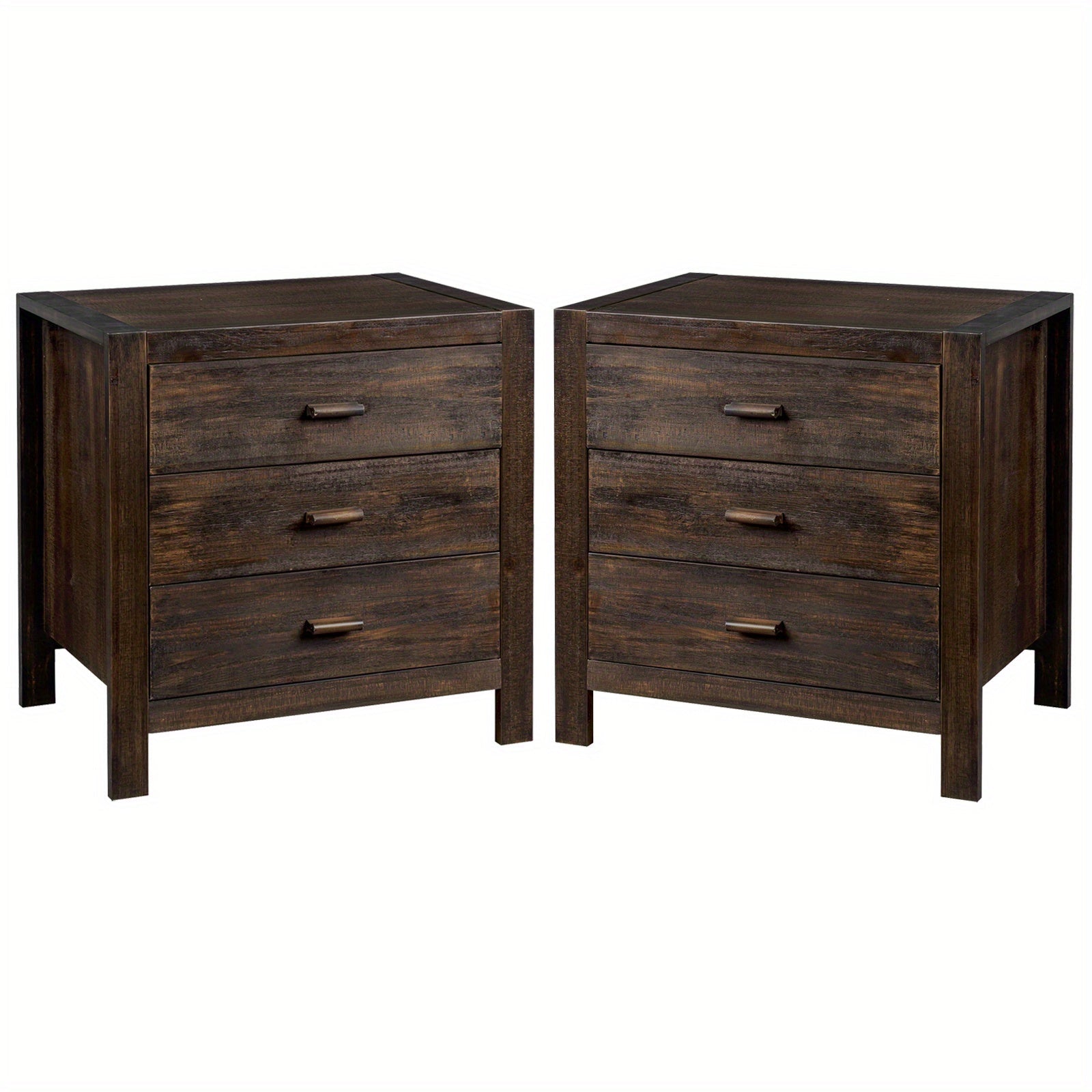 Retro brown density board with solid wood veneer 24.02*16.93*23.62inch 3 drawers bedside table 2pcs