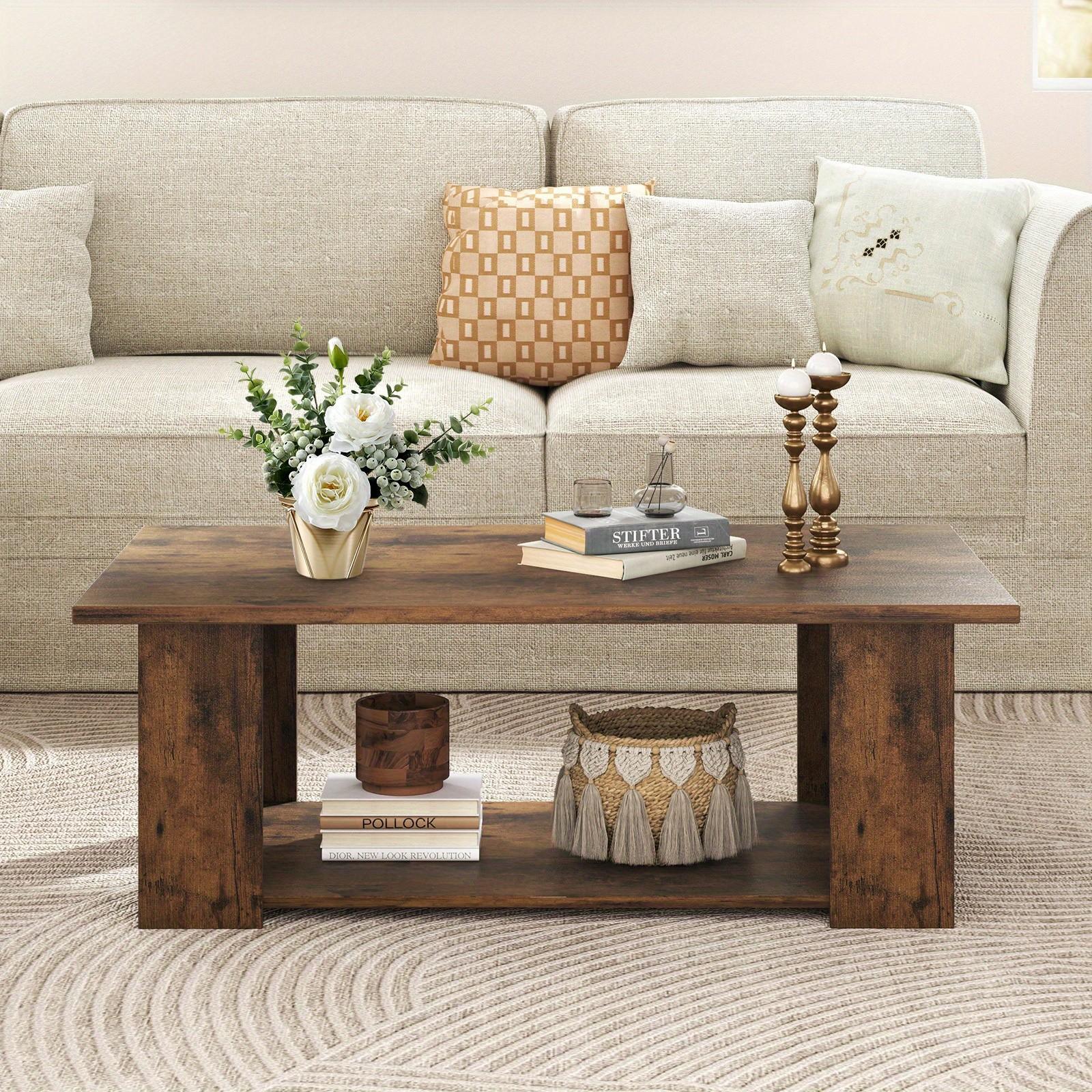 2-Tier Coffee Table with Storage Shelf - Contemporary Style Center Table for Living Room, Portable, No Assembly Required, Use Without Electricity, Made of Non-Wood Materials