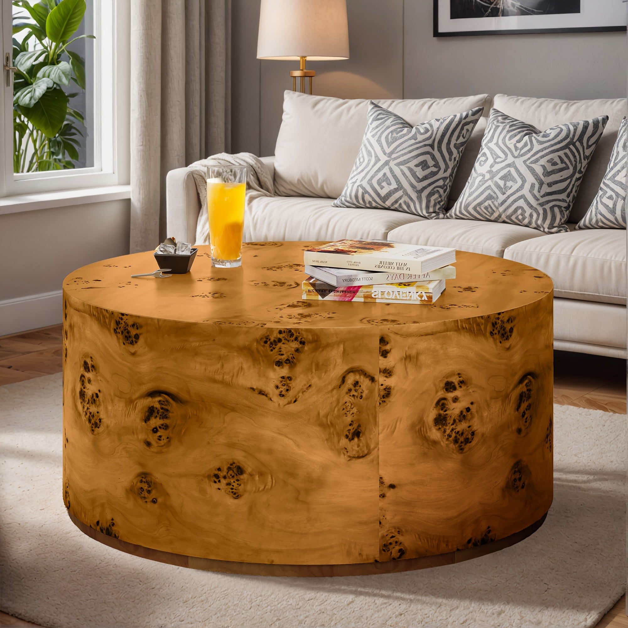 89cm Coffee Center Table Natural Wooden Burl Solid Wood Table Living Room