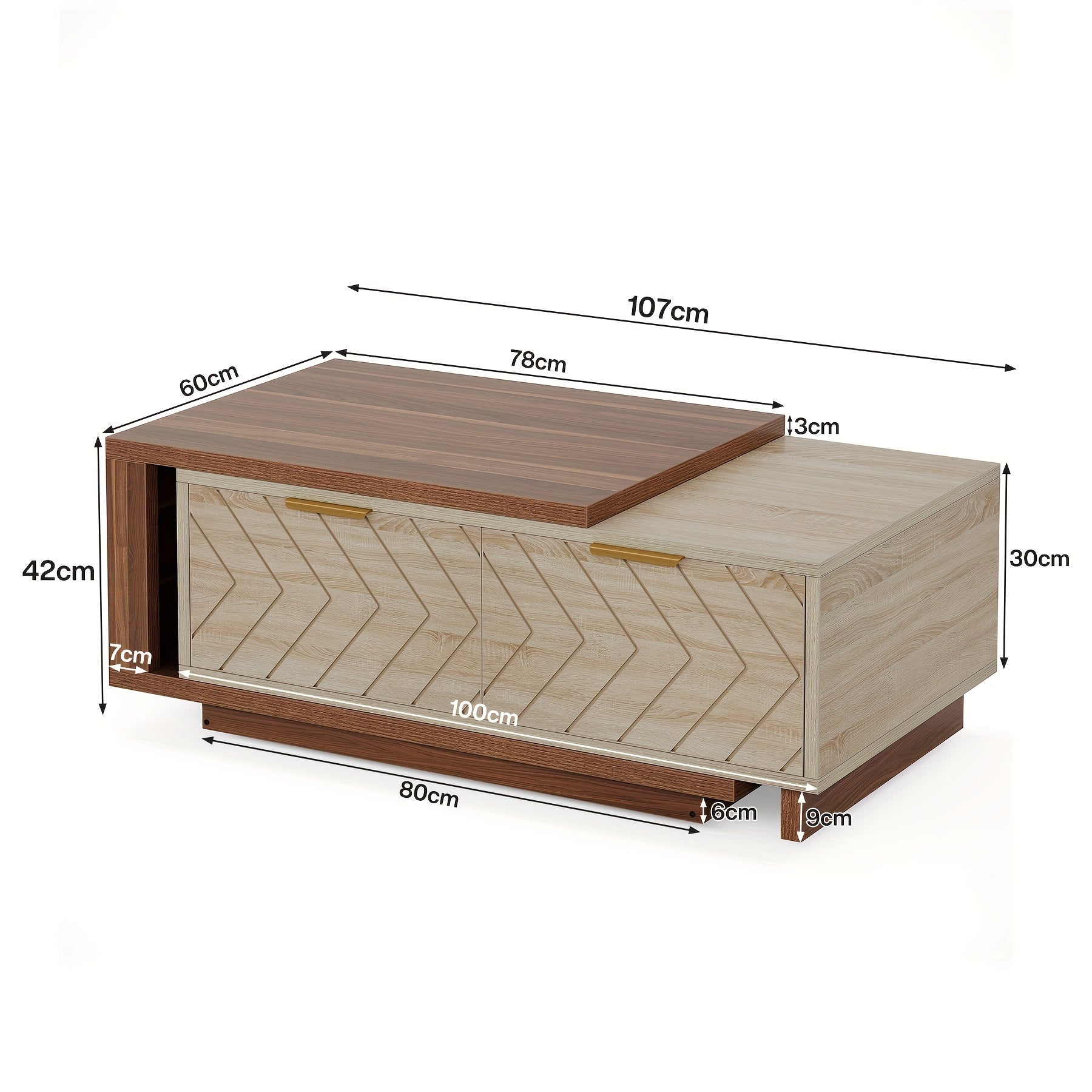 Expandable Wooden Coffee Table With Dual Storage Drawers, Featuring Dual-Tone Centerpiece & Sliding Tabletop, Versatile Hidden Compartment Rectangle Cocktail Table Ideal For Living Spaces