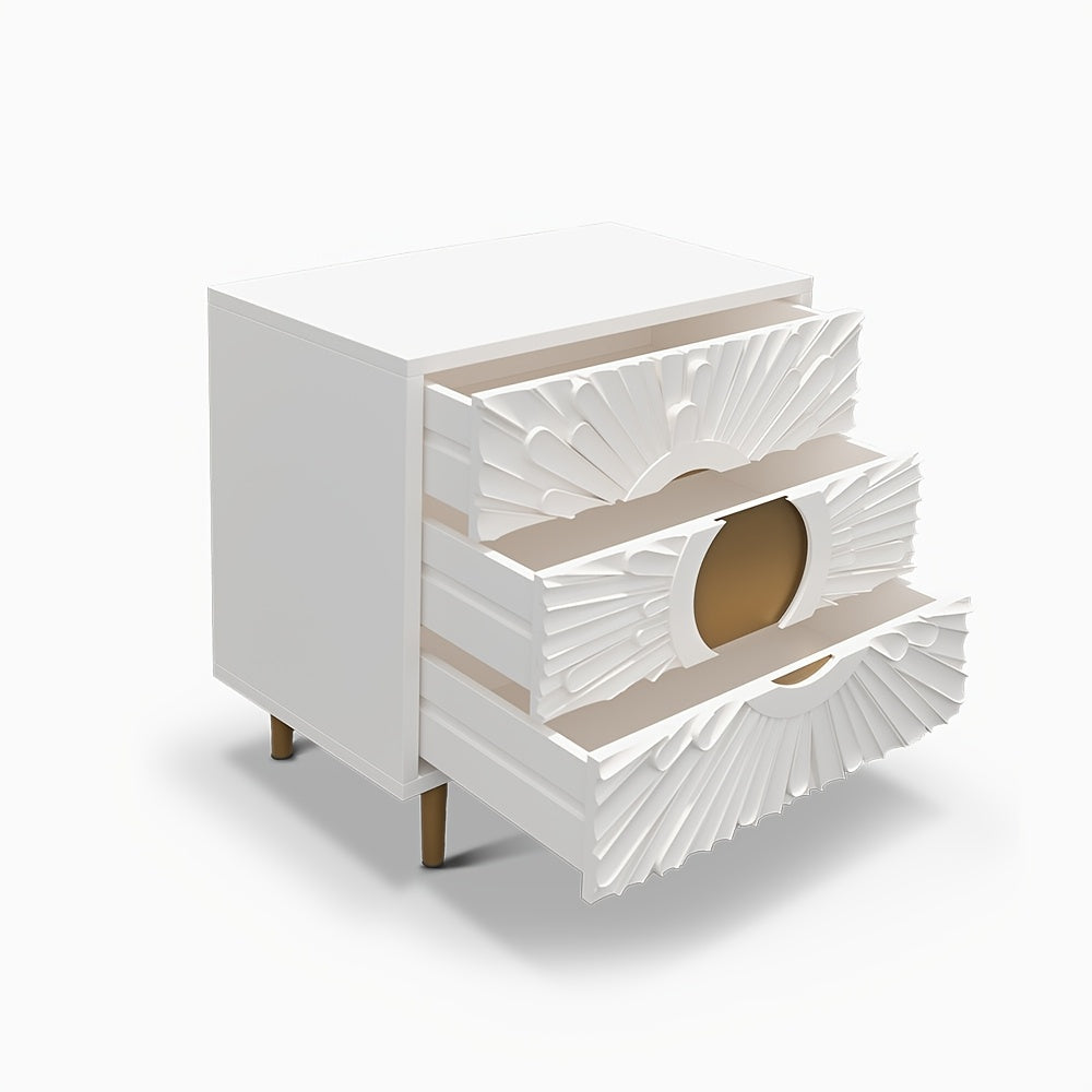 Modern Luxury Side Table End Table With Drawers Unique Designed Pattern Nightstand End Table For Office Rest Room White