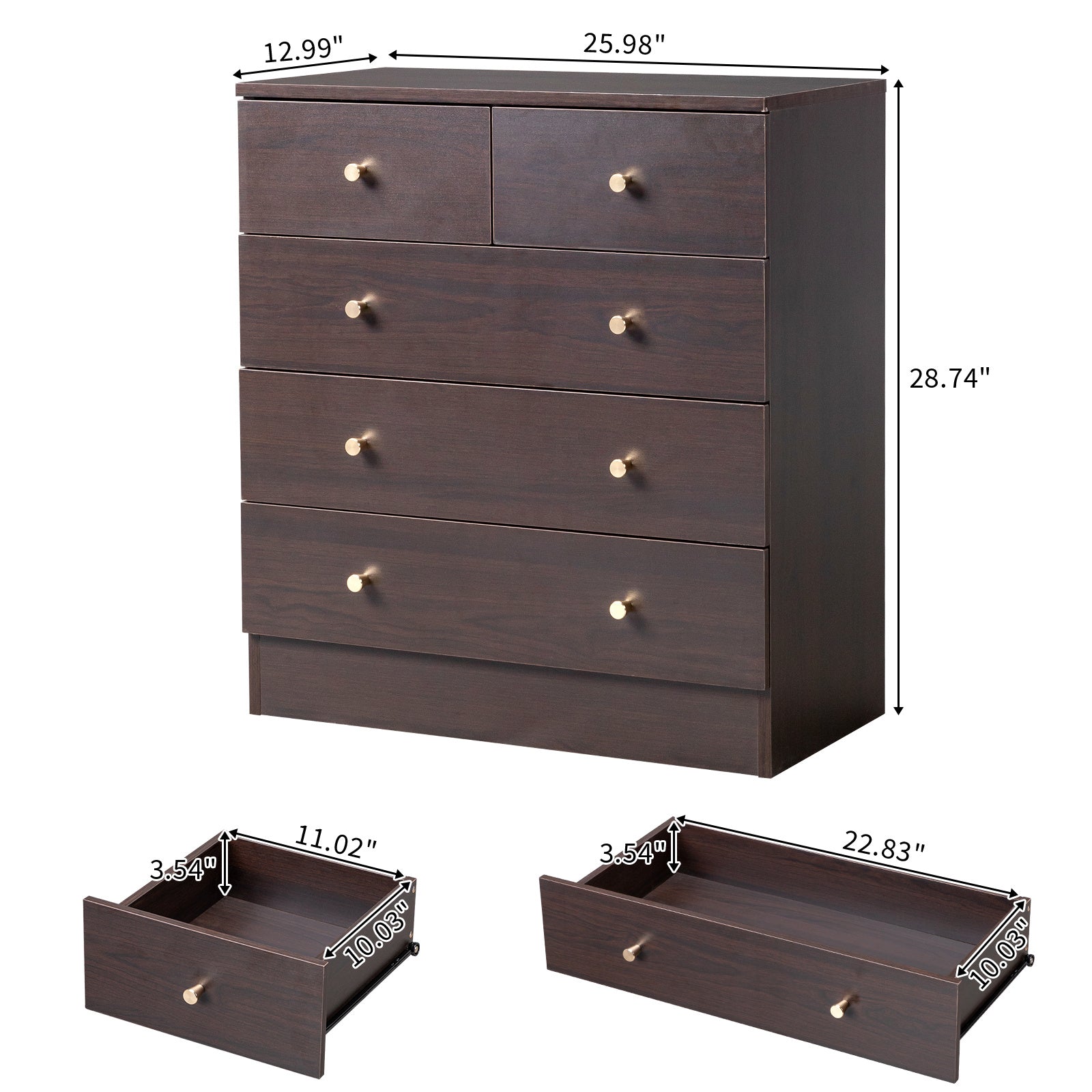 4/ 5/ 6/ 7 Drawer Wood Dresser for Bedroom, Chest of Drawers, Storage Organization Unit for Clothing, Brown