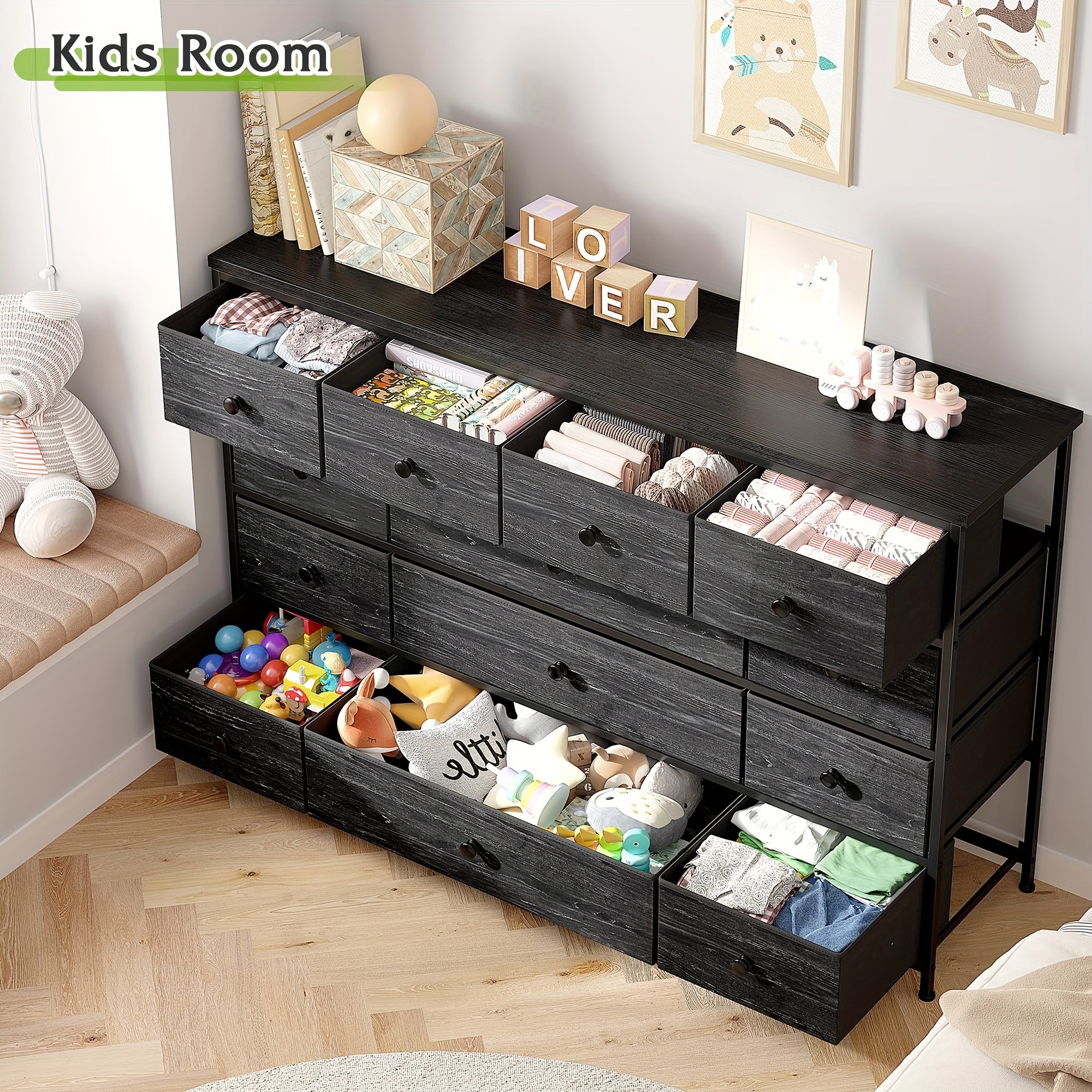 1pc, Black Dresser, Dresser For Bedroom, Dresser With 13 Storage Drawer, Dressers And Chests Of Drawers For 55" TV, Black Dresser For Bedroom, Long Dresser For Closet, Entryway