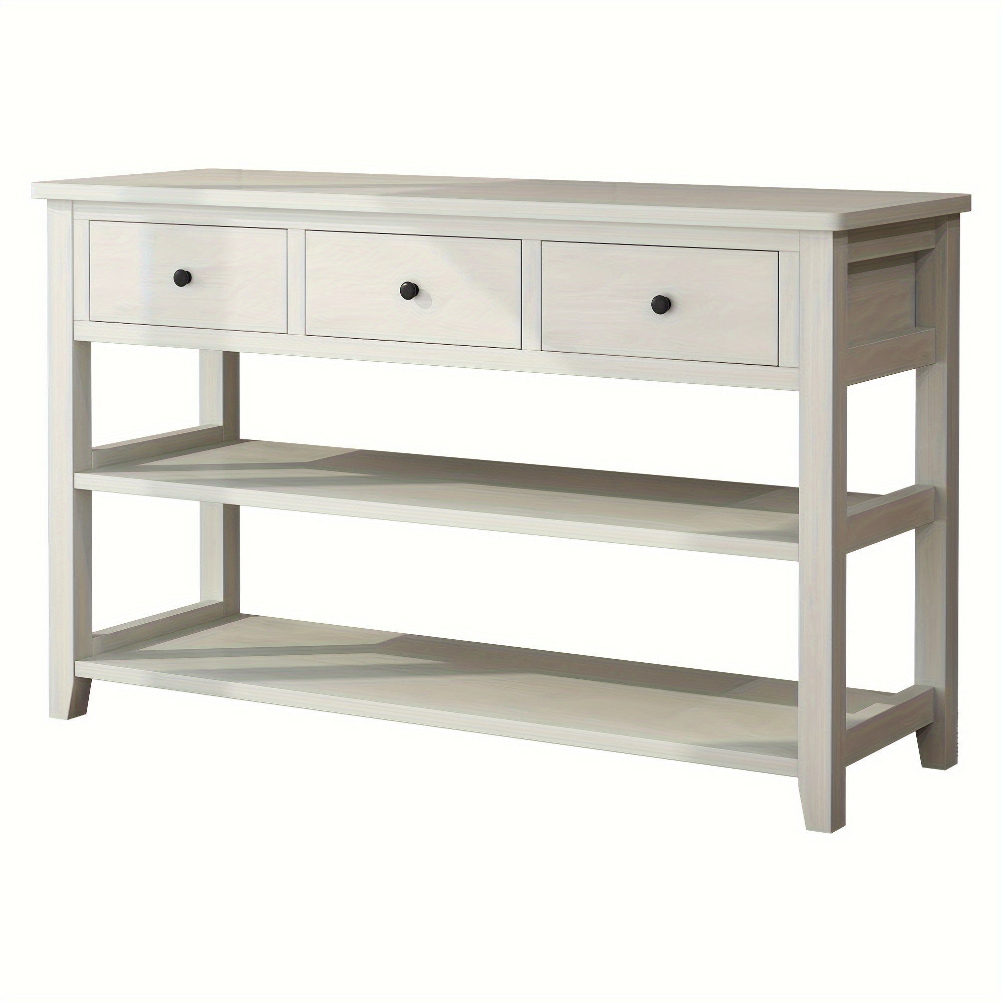 Console Table with Wood Frame and Legs, Sofa Table Entryway Table with 3 Drawers and 2 Open Shelves in Antique White (Measurements in cm)