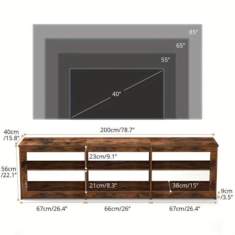 TV Stand with Power Outlet for TVs up to 190cm, Television Stands with 6 Open Shelves and Media Storage, Entertainment Center TV Console for Living Room