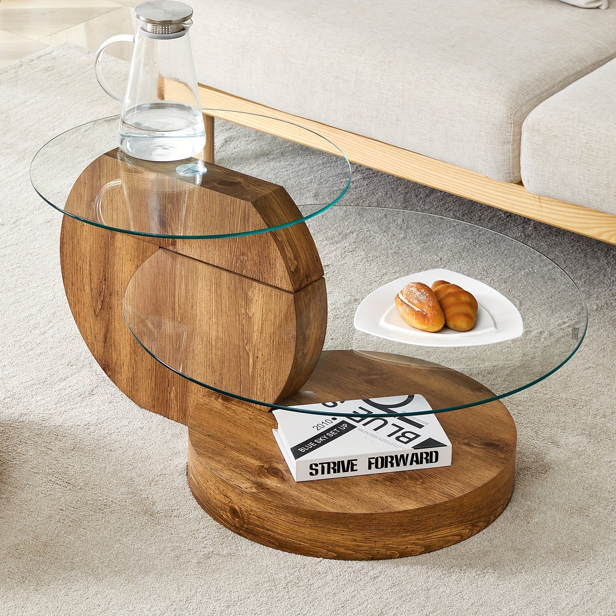 Tempering Glass Coffee Tables For Living Room Round Coffee Tables Modern Double Layer Round Table Circle Coffee Table For Small Space Home Office, Durable And Not Easily Broken, With A Modern And Fashionable Design Feel (35.4