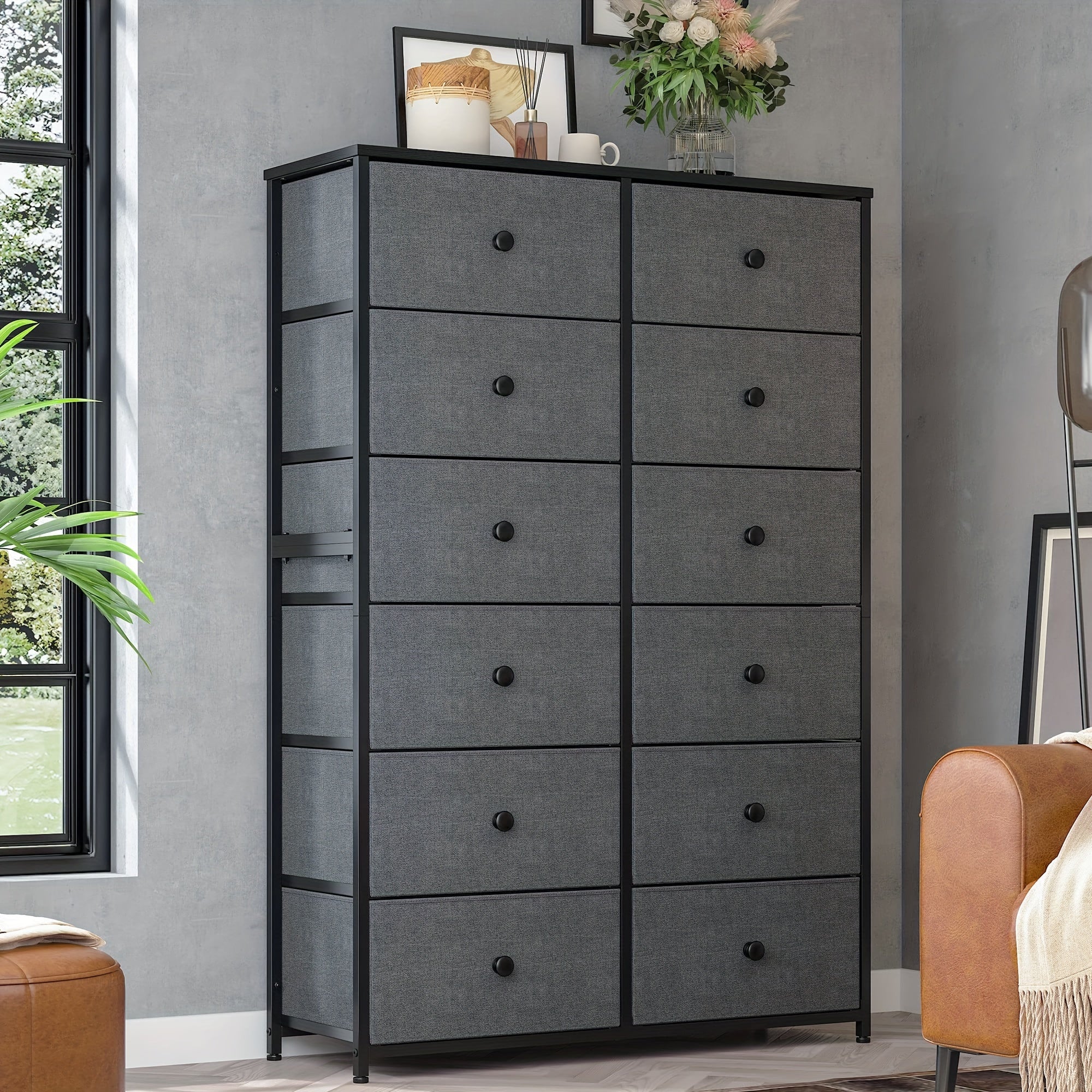 Tall Dresser For Bedroom, 12 Drawer Dresser For Bedroom, Fabric Dresser & Chest Of Drawers For Bedroom Dressers With 12 Large Drawers For Closet Living Room Entryway, 34.7"Dx11.8"Wx52.4"H Storage Drawer Units