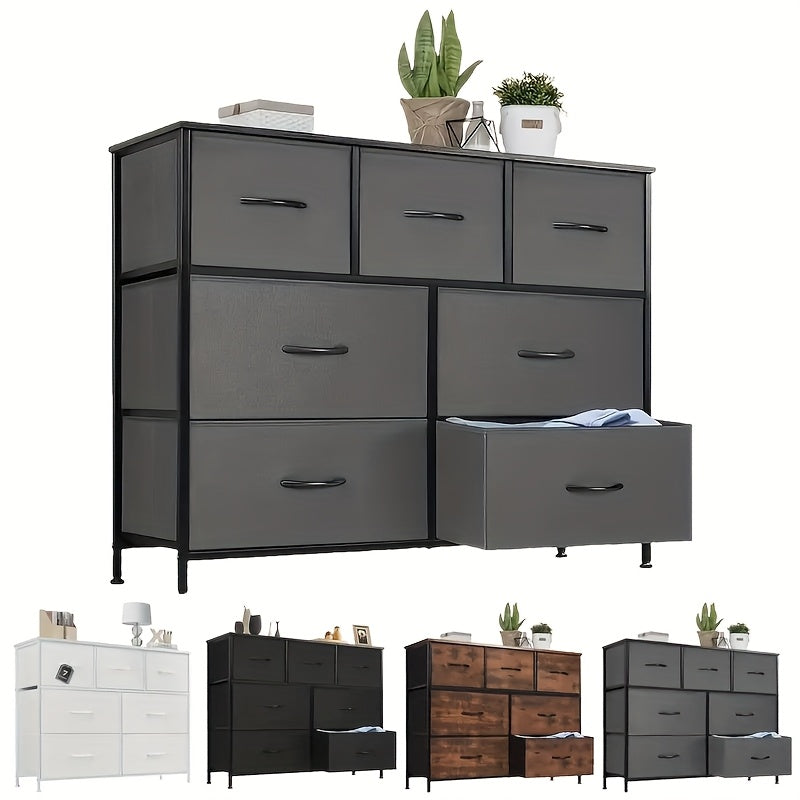 Dresser For Bedroom, Storage Cabinet, Fabric Closet Organizer With 7 Drawers, Dresser With Metal Frame And Wood Tabletop, Chest Storage Tower For Nursery, Living Room, Entryway For Lab Storage