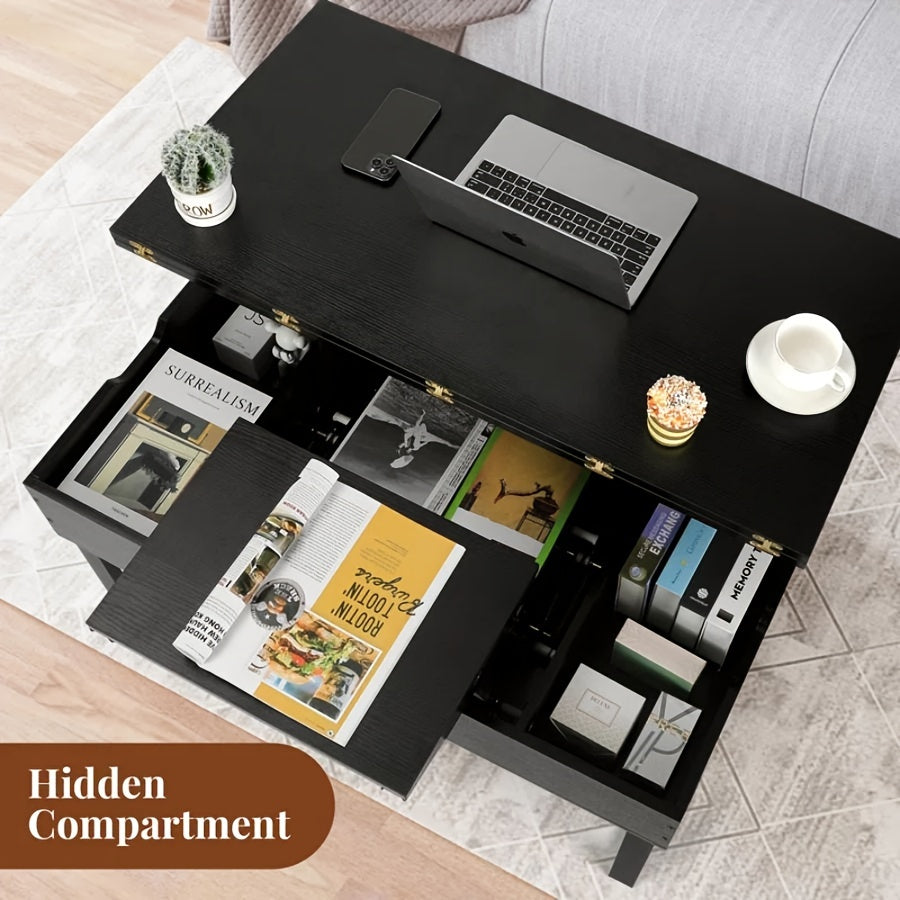 99cm Lift Up Coffee Table With Storage Compartment, Extendable Up To 39.4 * 39.4 Inch