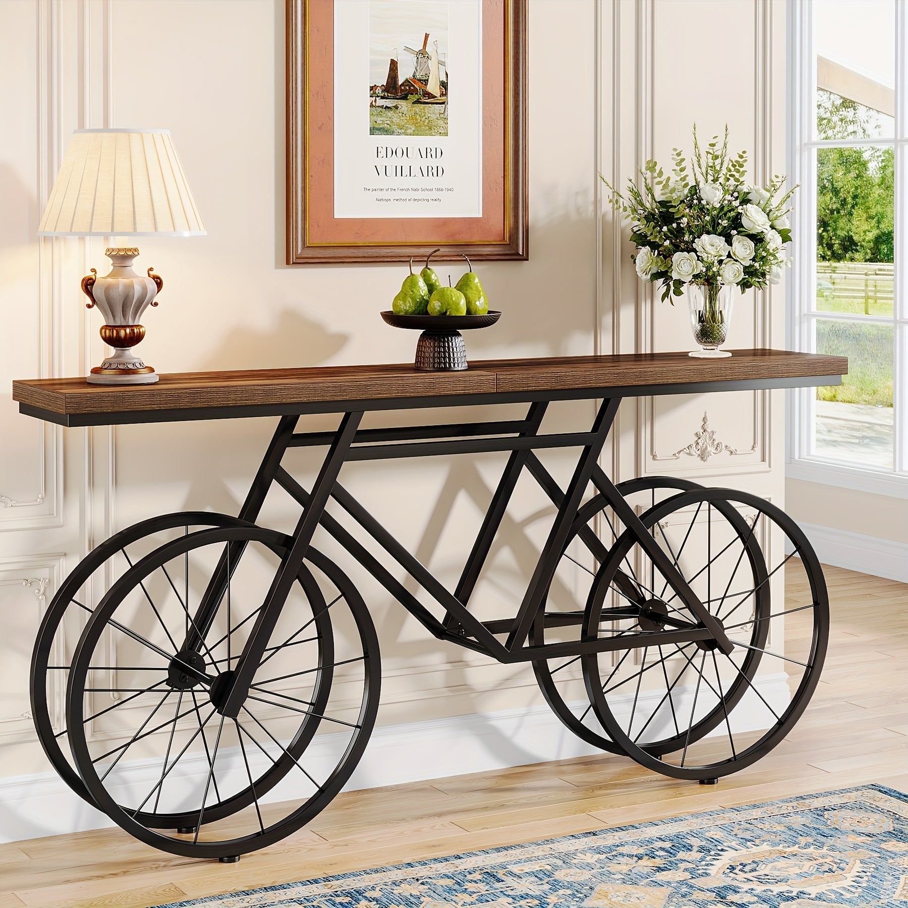 180 cm Extra Long Console Table, Narrow Sofa Table with Bicycle Metal Base, Modern Industrial Entryway Table for Living Room, Hallway, Entrance, Foyer